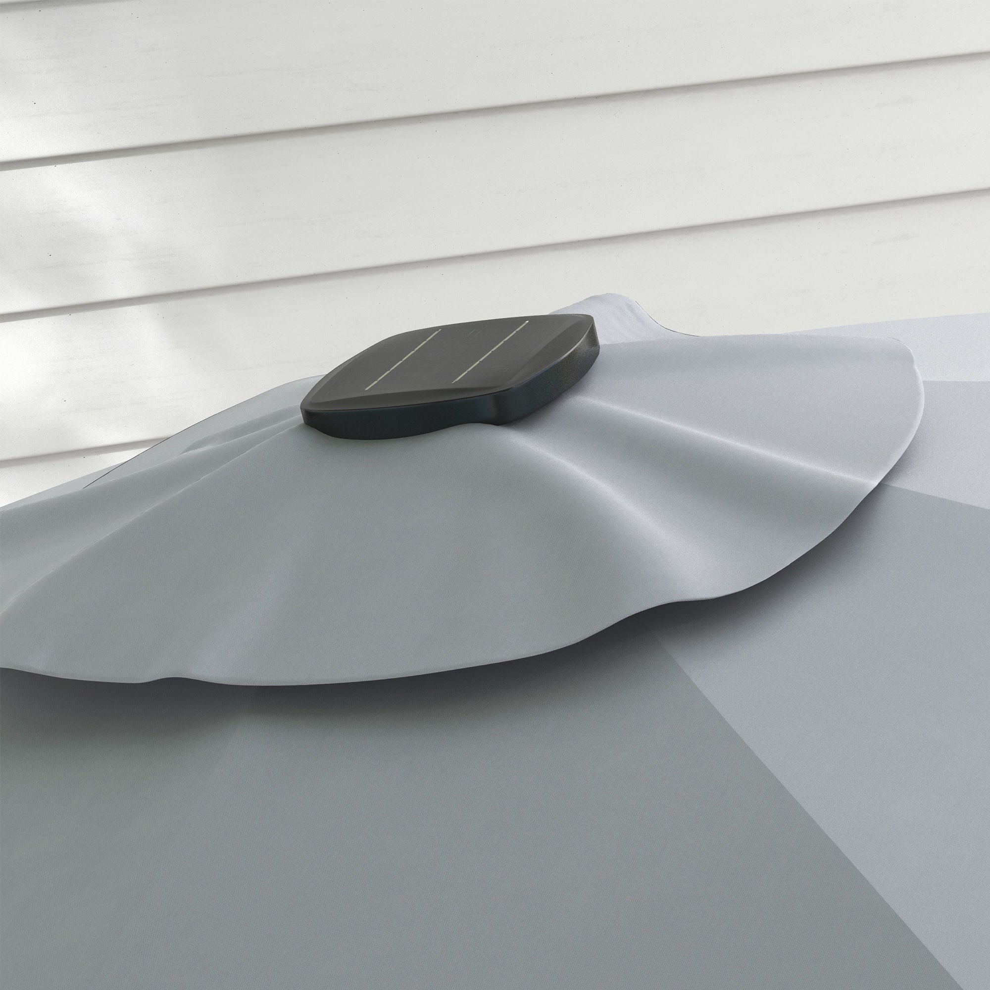 3(m) Adjustable Cantilever Parasol with Base, Solar LED Lights, Light Grey