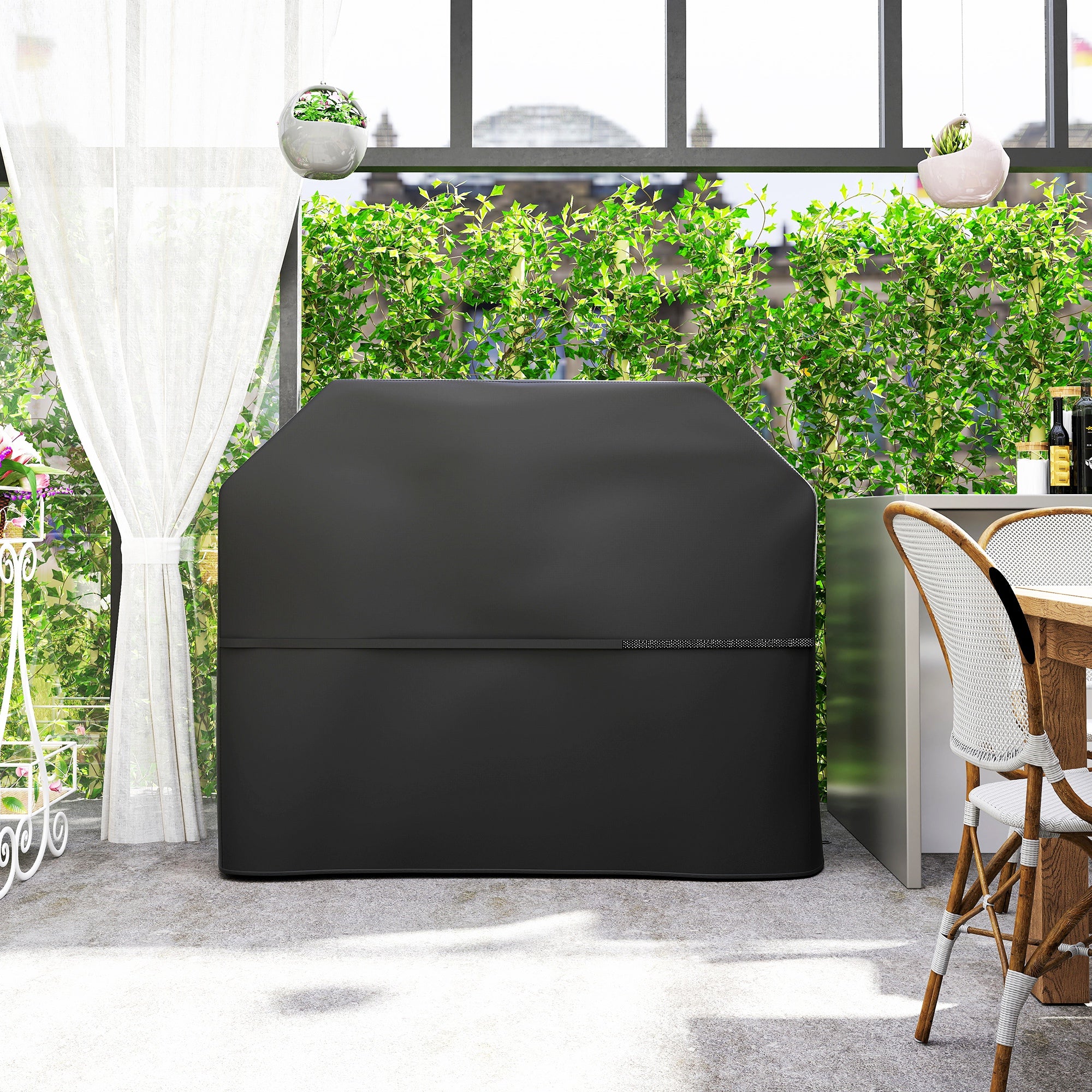 BBQ Cover for Rectangular Gas Grill, 600D UPF30+ Oxford Fabric Barbecue Cover for Waterproof Protection Rip-Proof, with Windproof Hook and Loop Fasteners, Vents, 147 x 61 x 122 cm, Black