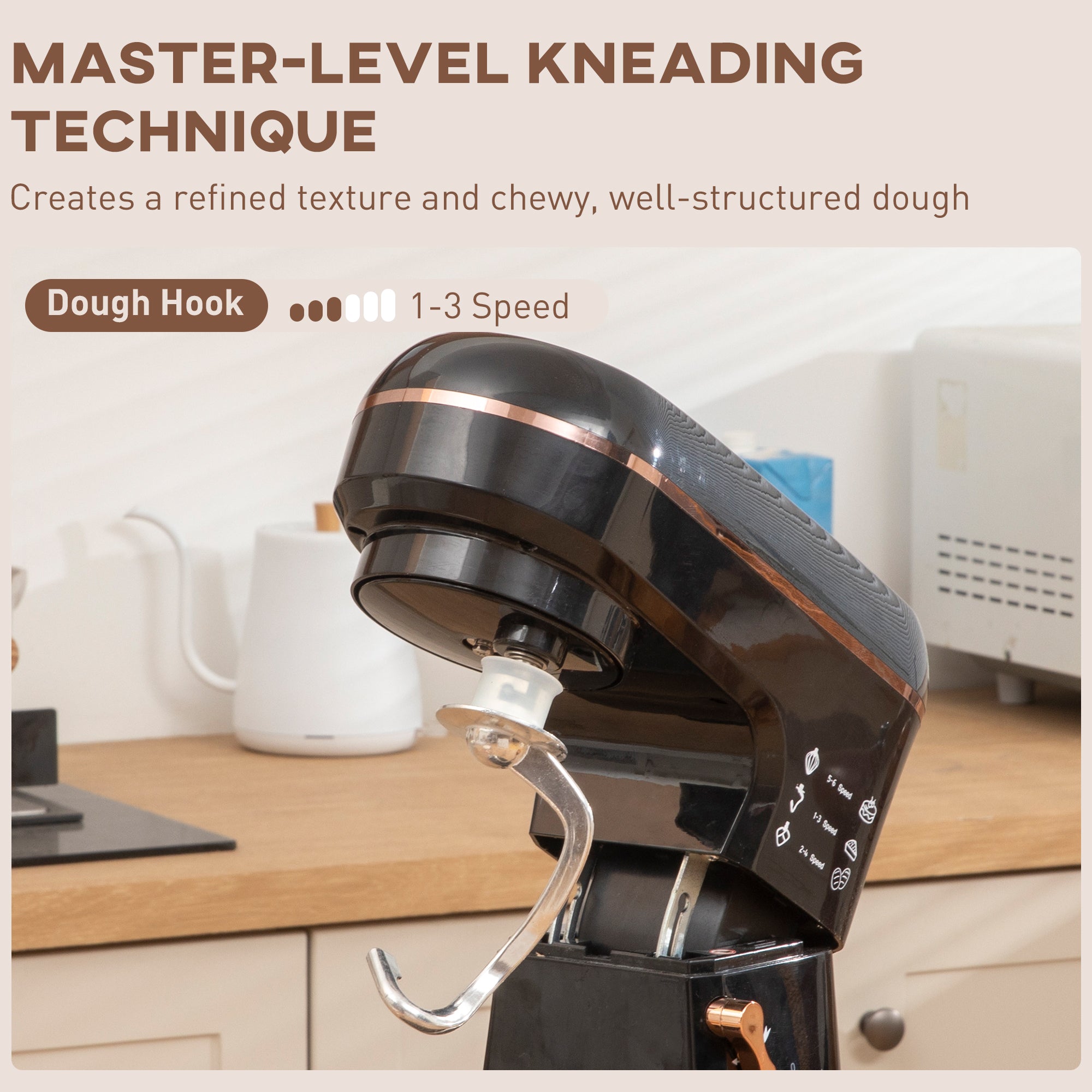 5L Stand Mixer with 1400W Motor, 6 Speeds & Pulse, Dough Hook, Whisk, Beater, Stainless Steel Bowl, Splash Guard - Black