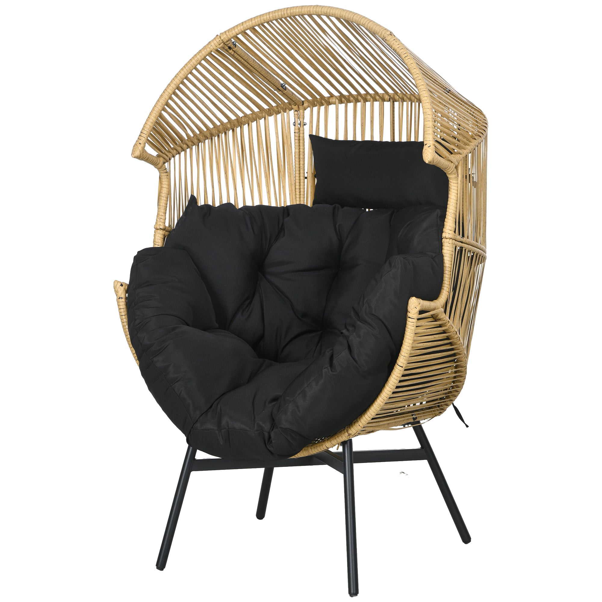 String Rattan Egg Chair, with Padded Seat Cushion - Sand/Black