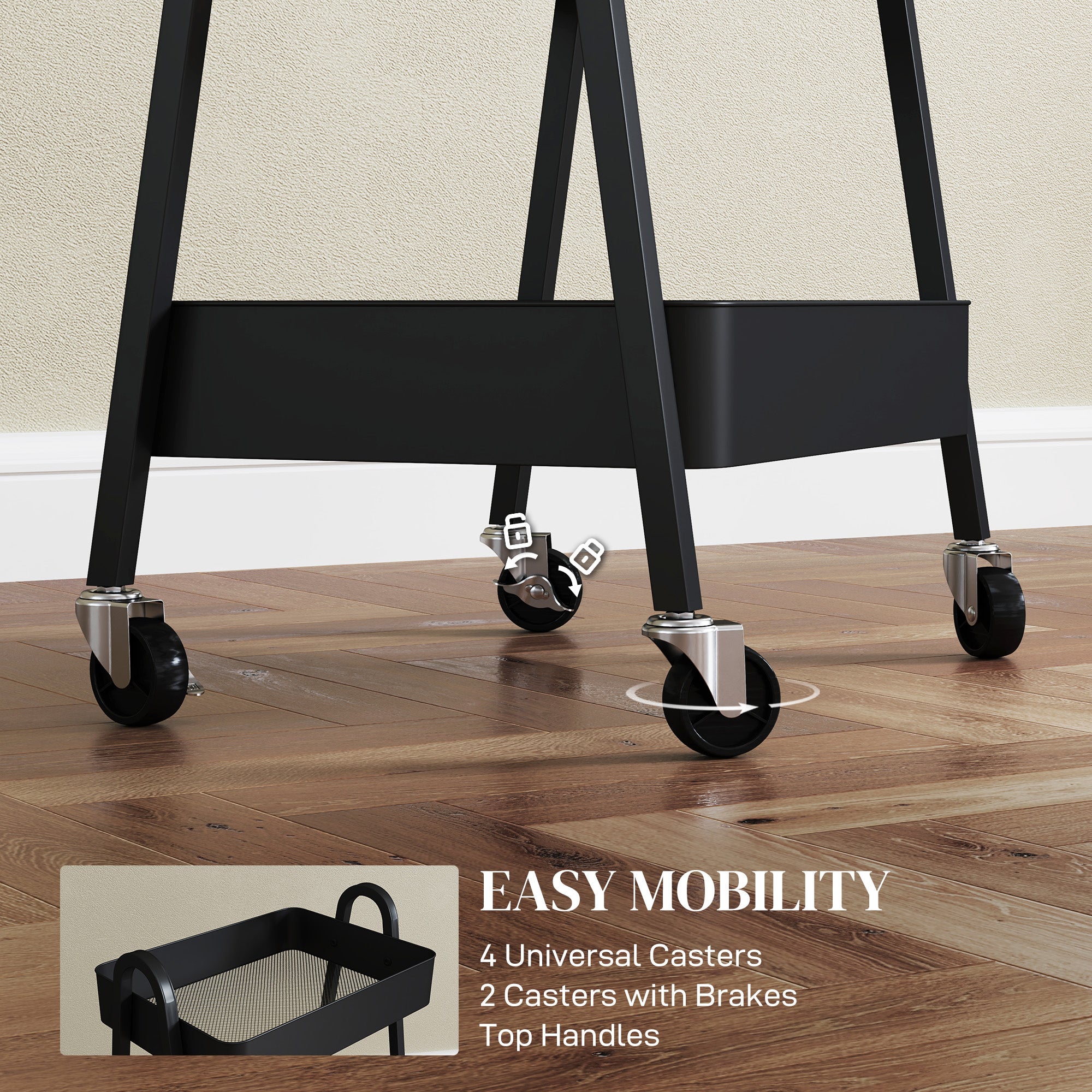 Three-Tier Storage Trolley - Black
