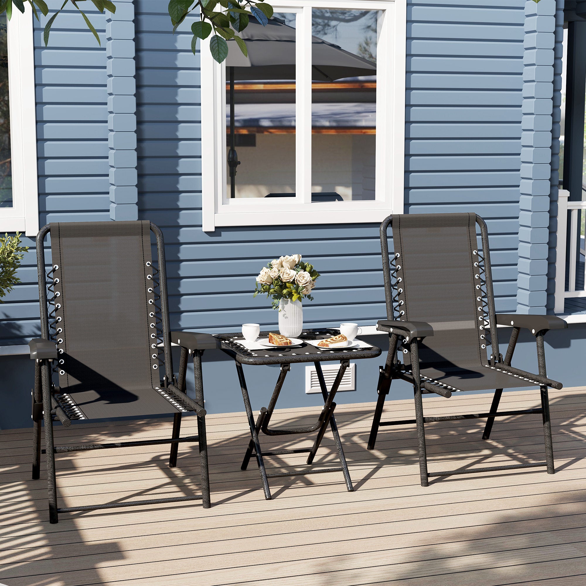 3 Piece Garden Table and Chair Set with Texteline Fabric - Black