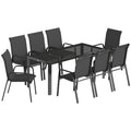 9 Pieces Garden Dining Set, Outdoor Table and Chairs Set for 8, Garden Furniture Set with Tempered Glass Top, Black