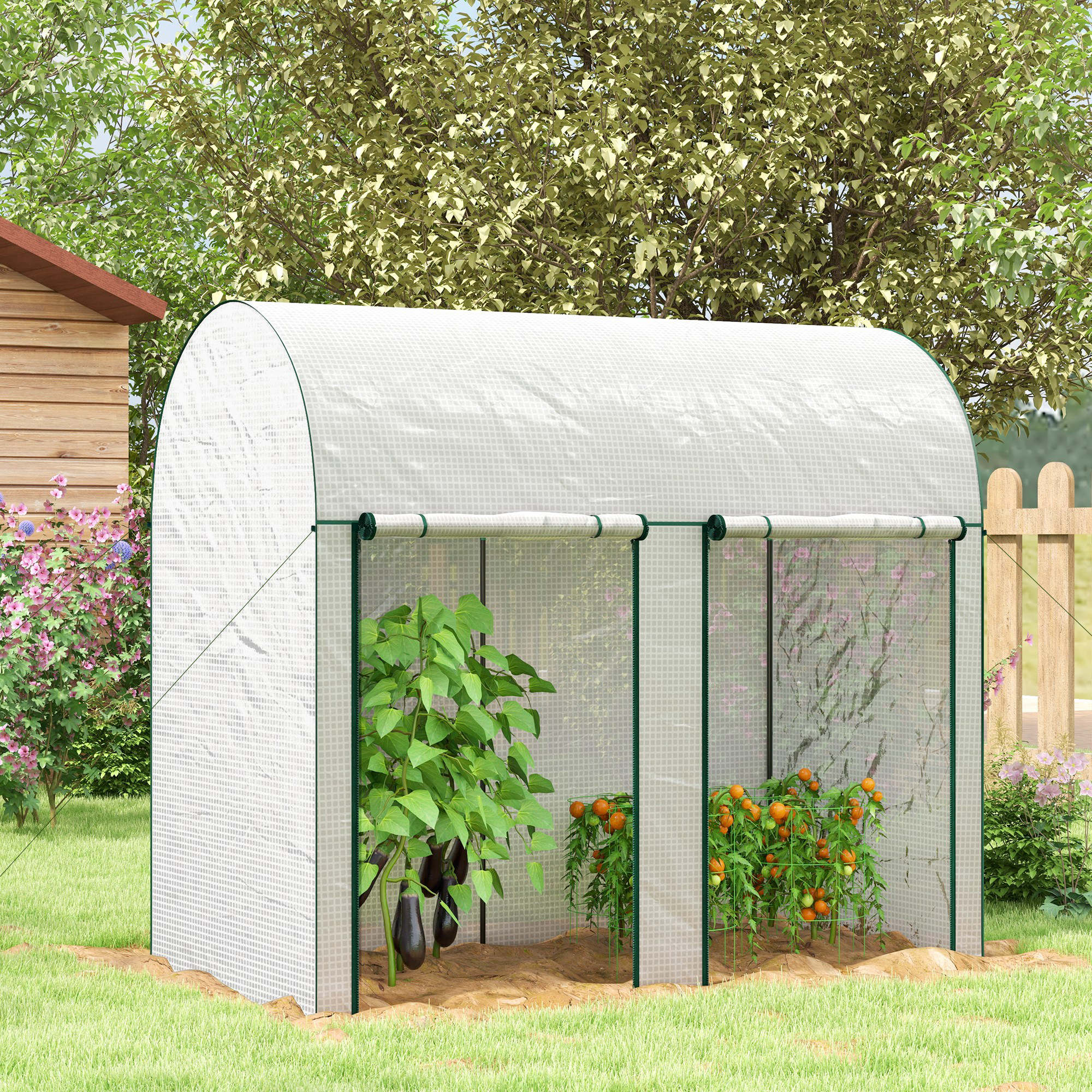 200 x 100cm Walk-In Greenhouse, with Zipped Doors - White