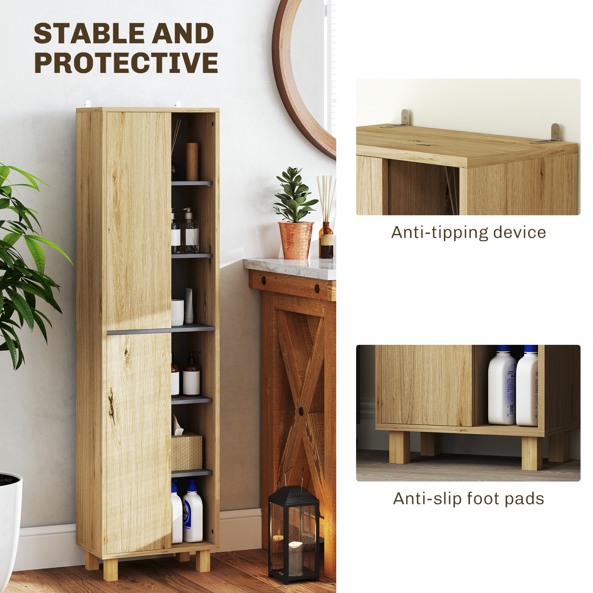 Multi-Storage Slim Bathroom Cabinet - Wood-Effect