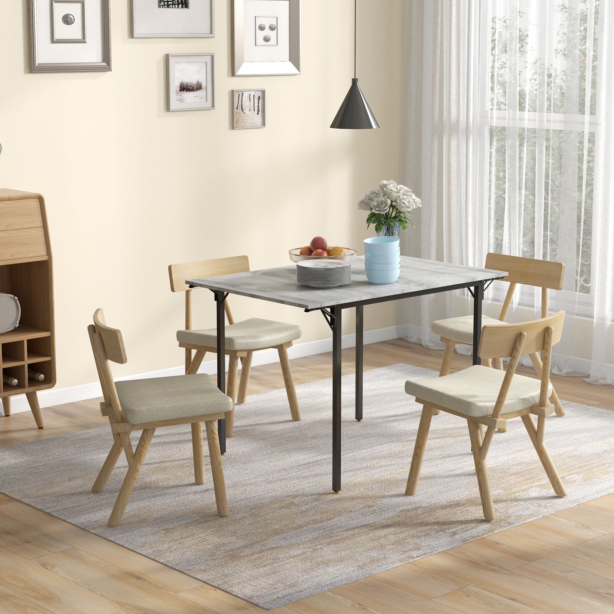 Four-Person Drop Leaf Dining Table - Grey