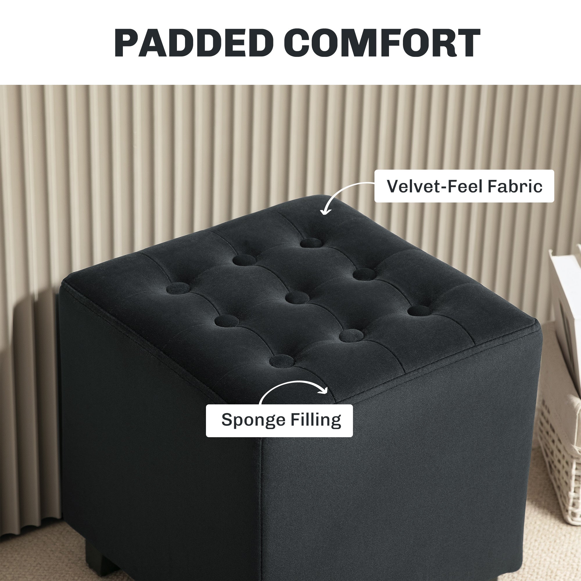 Velvet-Feel Square Ottoman - Grey