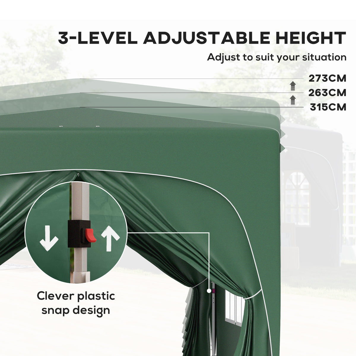 3 x 3m Pop-Up Gazebo Shelter with UPF50+ Canopy - Dark Green