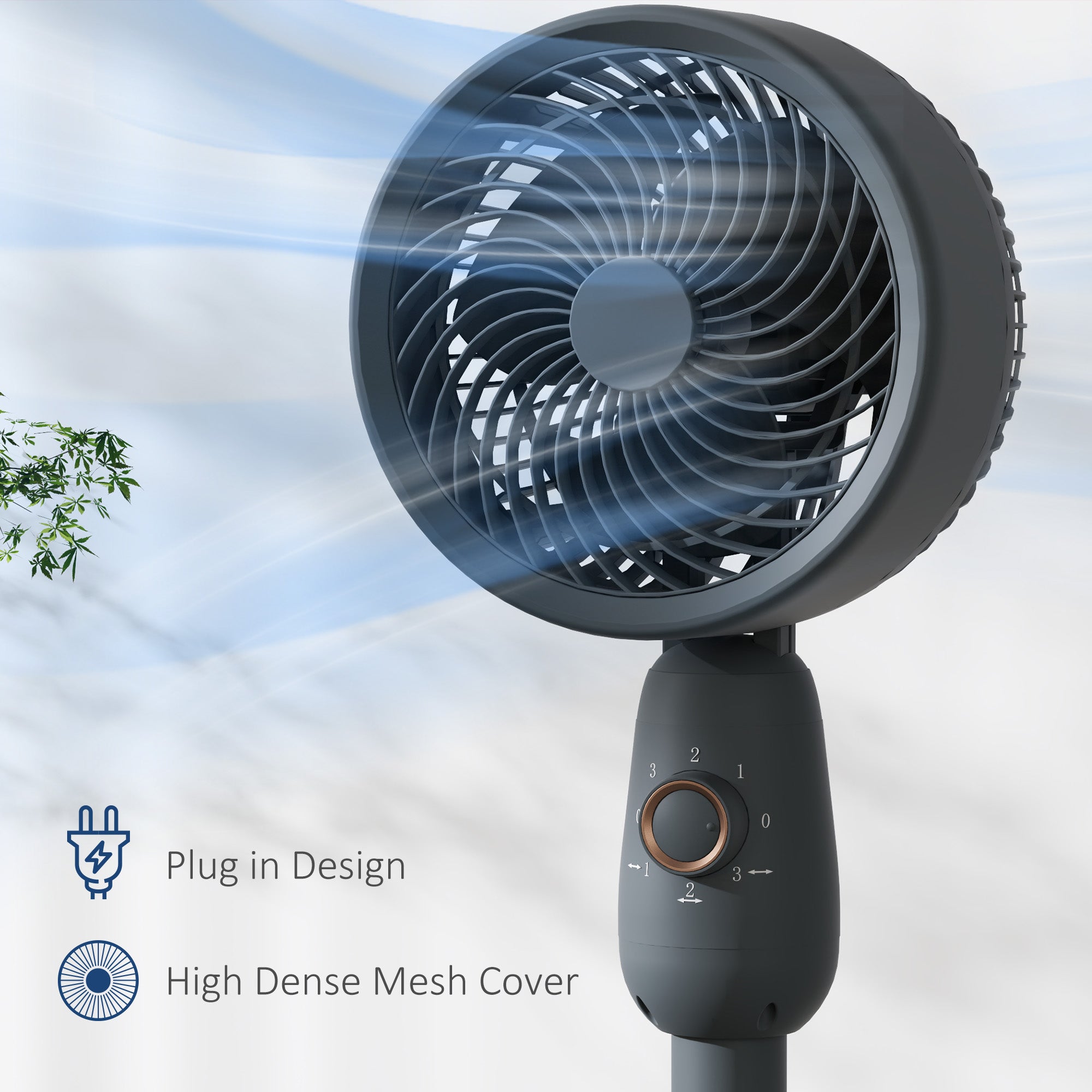 Pedestal Fan, Powerful Air Circulator, 12 Inch Floor Standing Fan with 3 Speed Settings, Oscillating Function for Bedroom, Home and Office, Grey