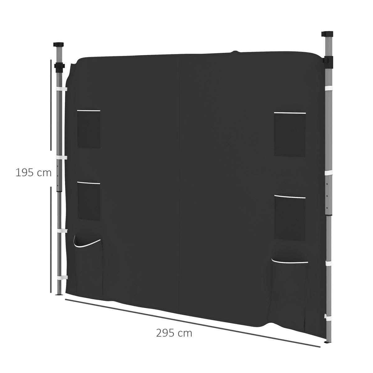 Replacement Gazebo Sidewall 195 x 295 cm with Storage Pockets - Black