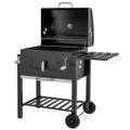 Charcoal Grill with Height-Adjustable Coal Pan and Thermometer - Black