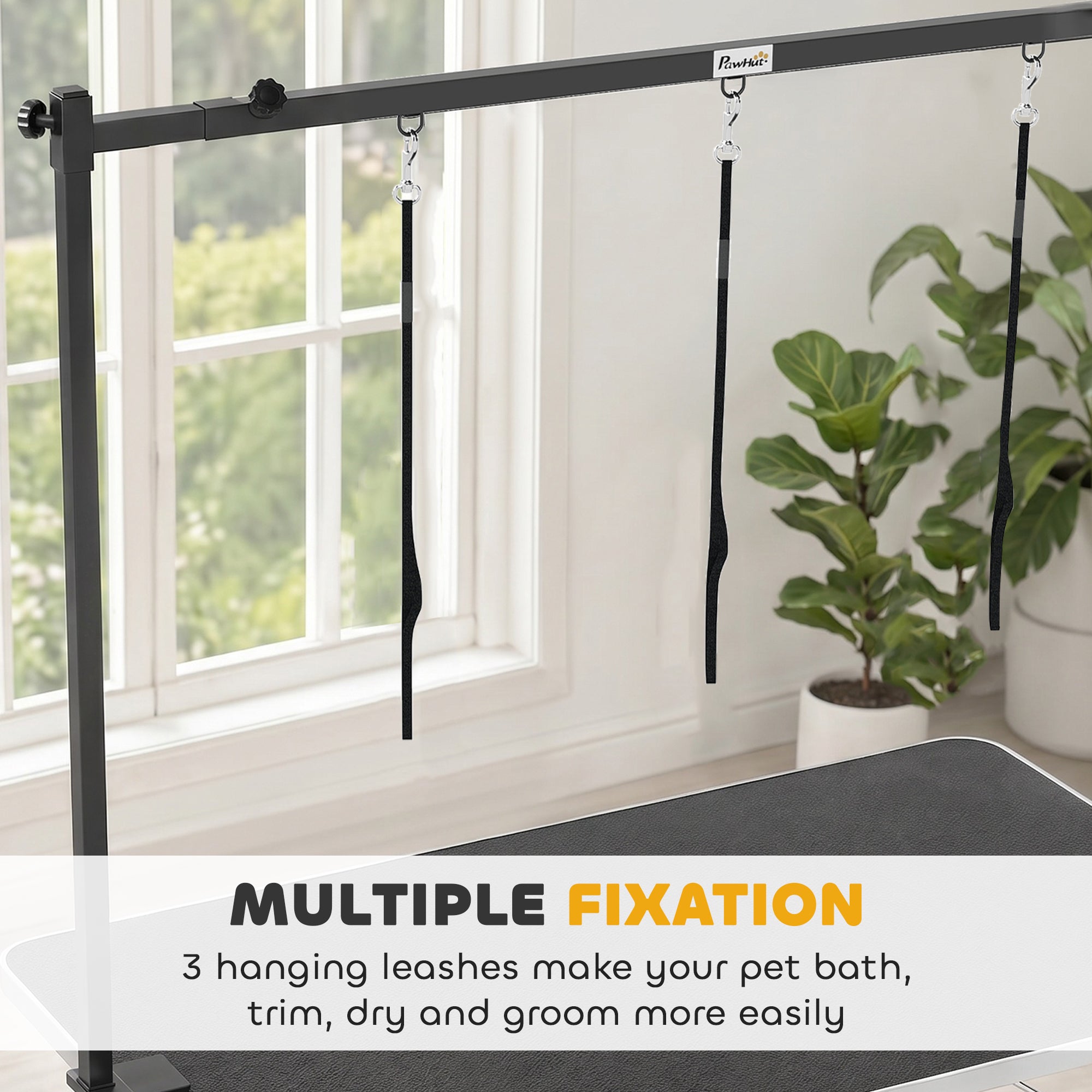 Dog Grooming Arm Adjustable H-Shape Dog Grooming Table Arm with Clamp and 3 Nooses Black
