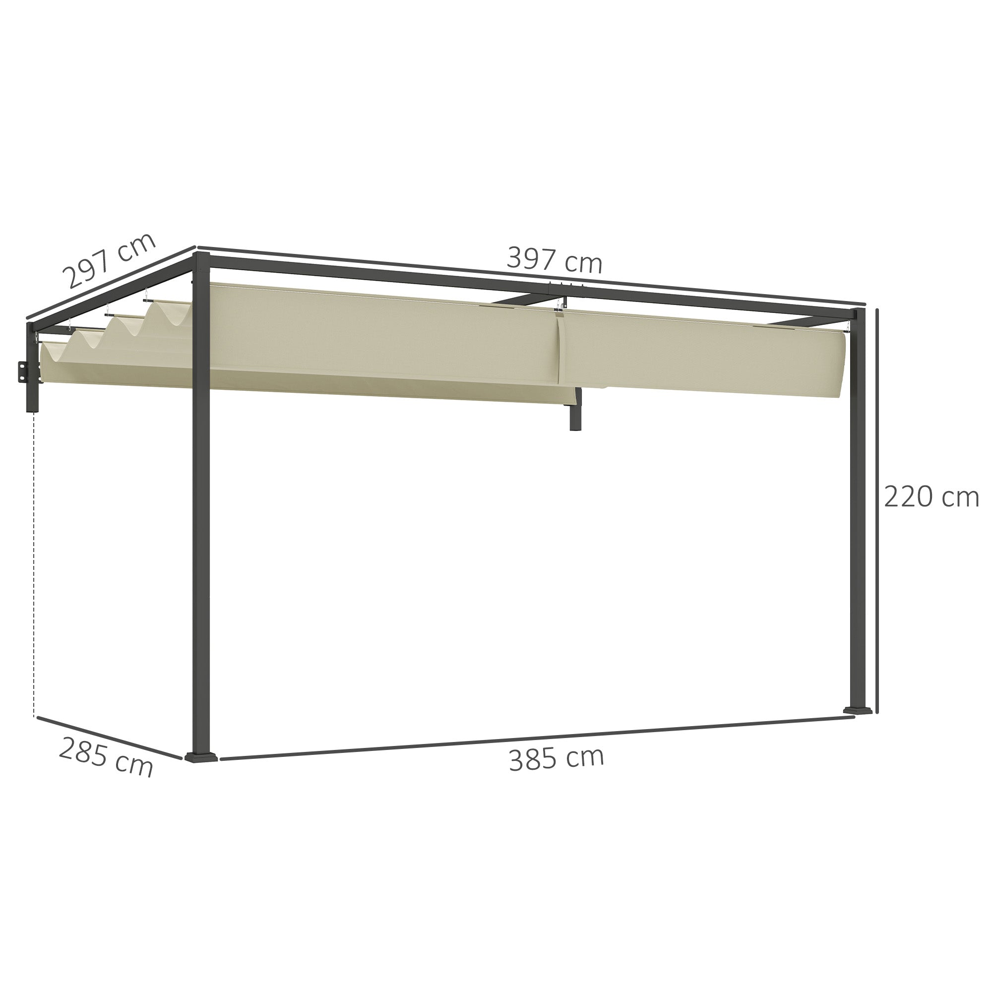 3 x 4m Steel Pergola with Retractable Canopy - Khaki
