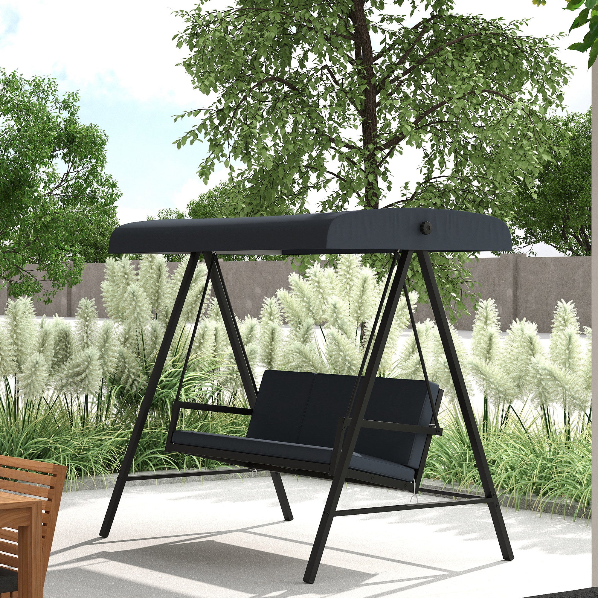 3 Seater Garden Swing Chair with Adjustable Canopy - Dark Grey