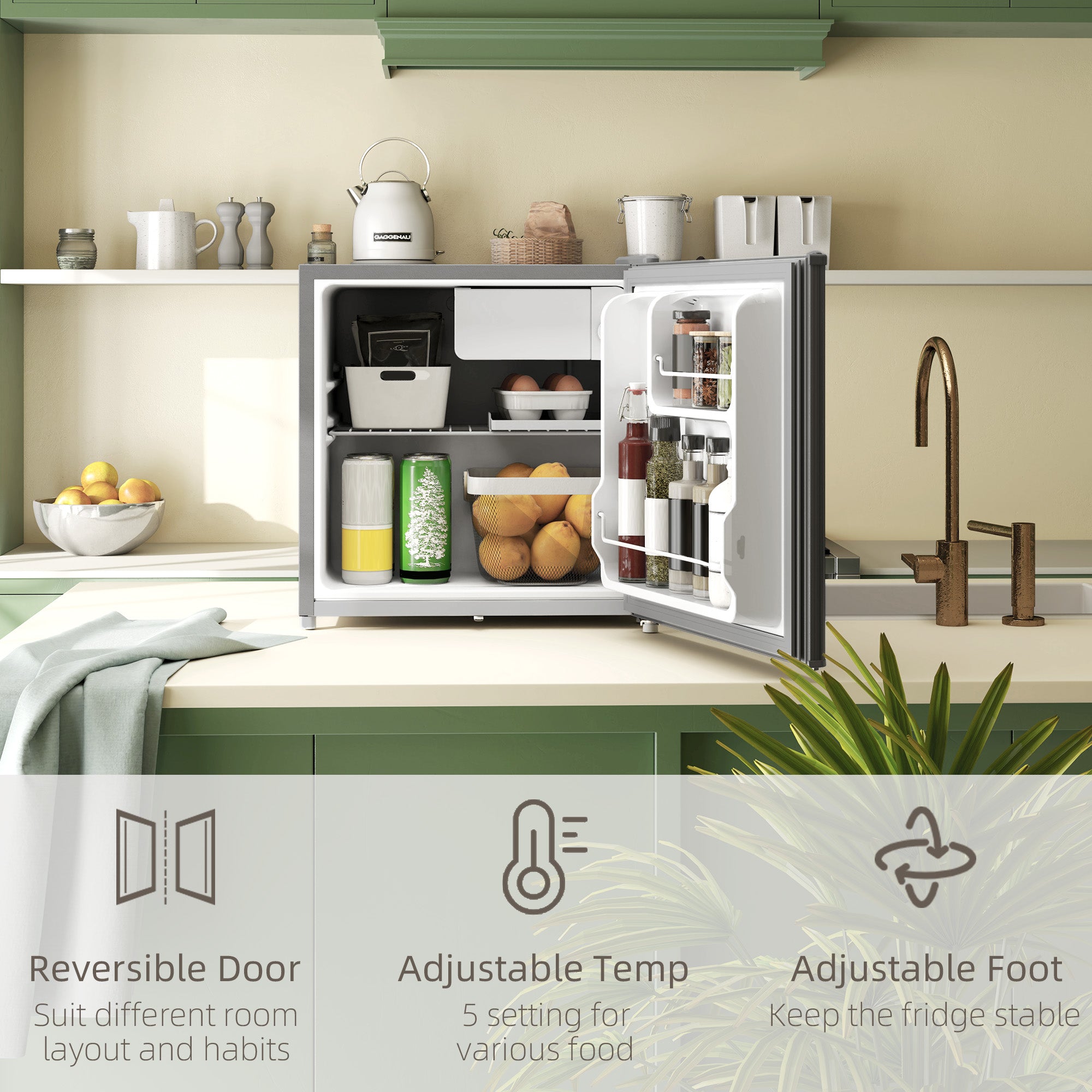 46 Litre Lockable Countertop Fridge - Grey