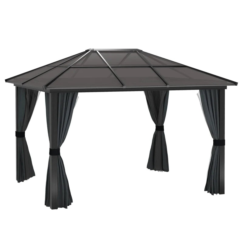 3 by 3.6 Metre Hardtop Gazebo with Polycarbonate Roof and Curtains - Dark Grey