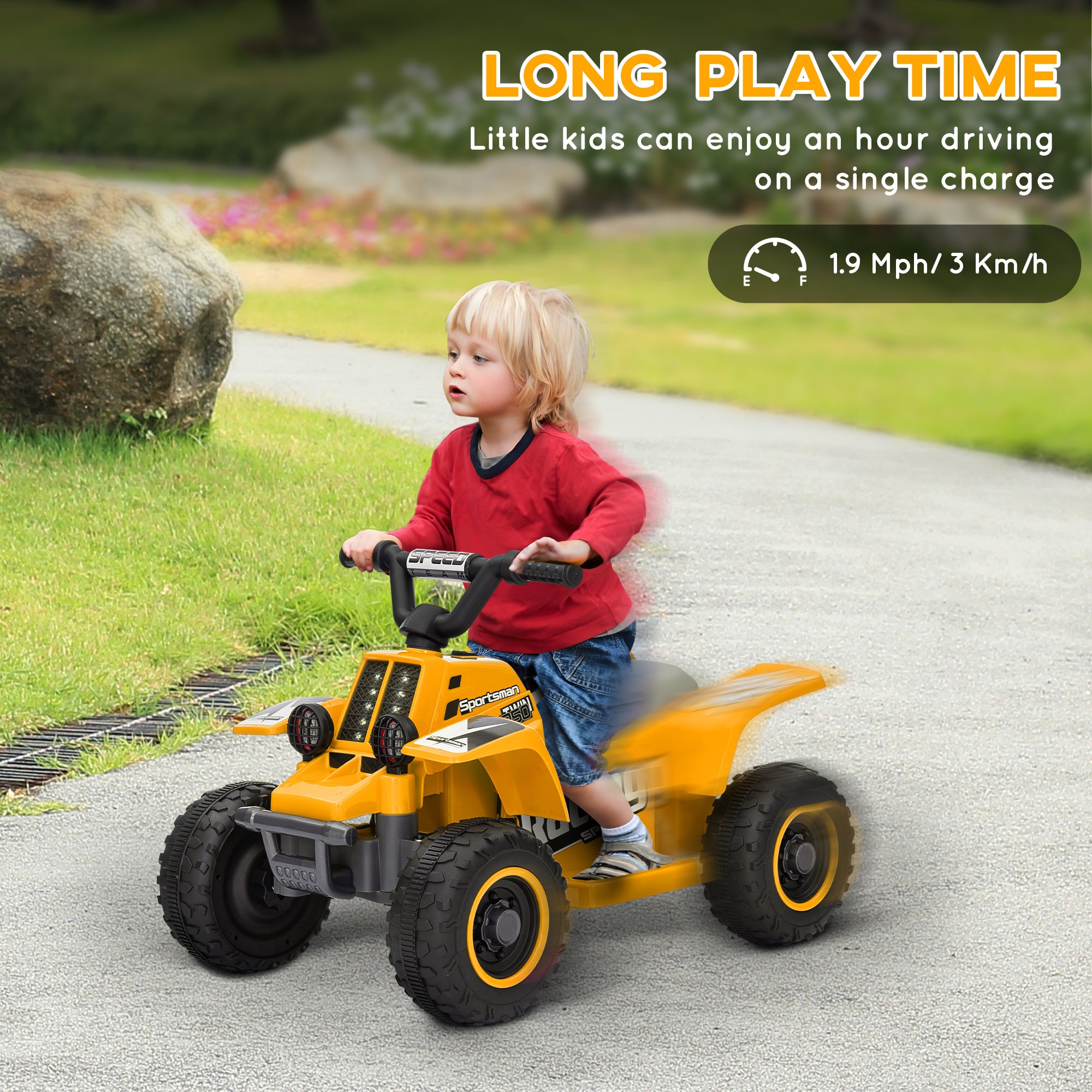 6V Electric Ride-On Quad Bike for Kids 18-36 Months with Headlights - Yellow
