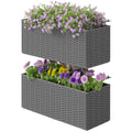 Set of Two Raised Rattan Effect Garden Planters with Hooks - Grey