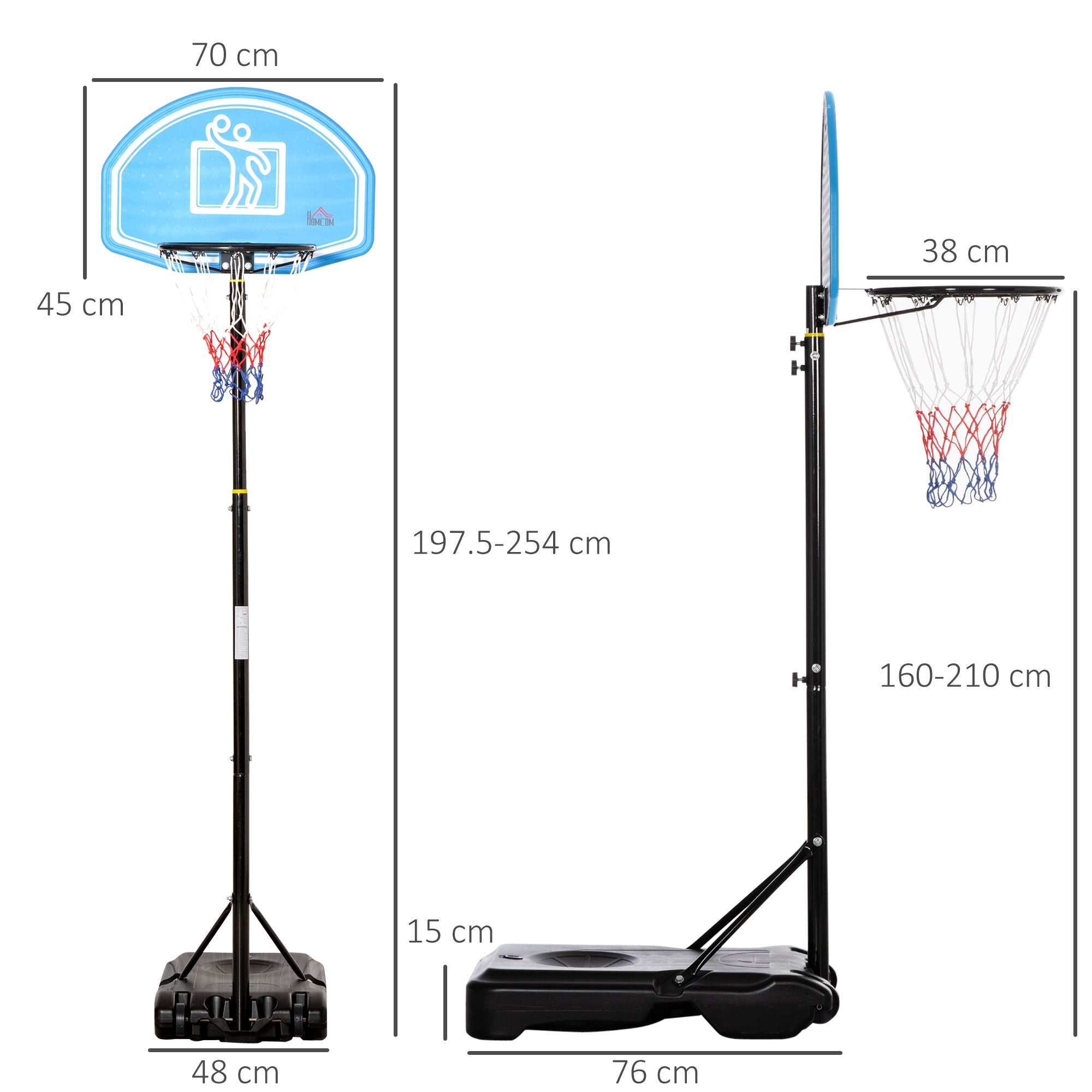 Adjustable Basketball Hoop and Stand, with Wheels and Weight Base Blue