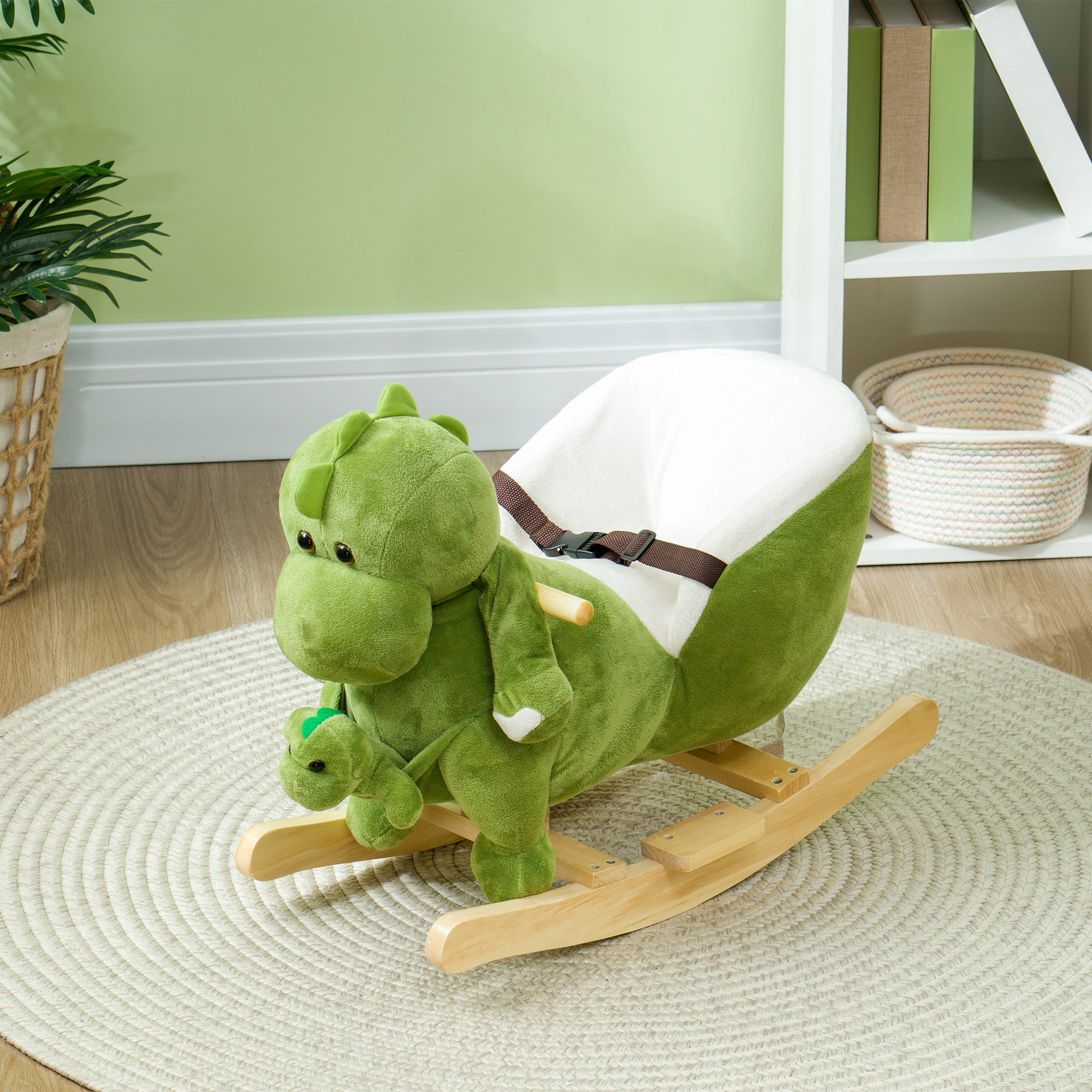 Dinosaur-Shaped Baby Rocking Horse w/ Safety Belt, 32 Songs