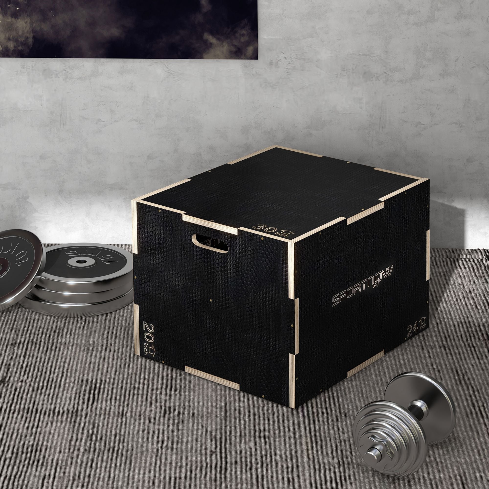 3 Piece Wooden Adjustable Step Up Box Set for Home Gym - Black