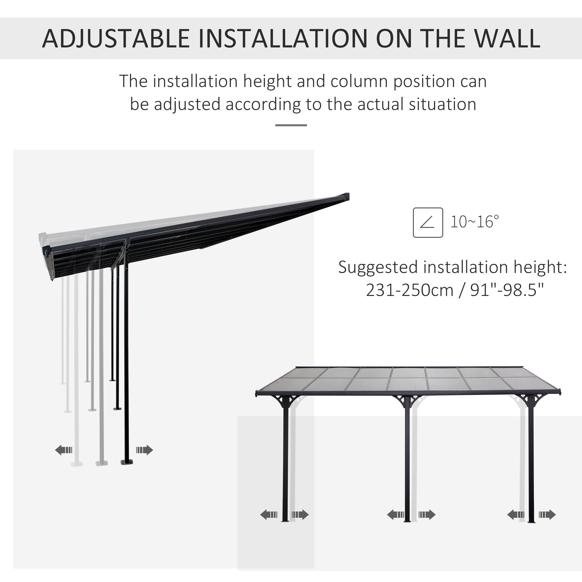 Outdoor Patio Gazebo Pergola, Aluminum Post, 4.35 x 3 m PC Roof