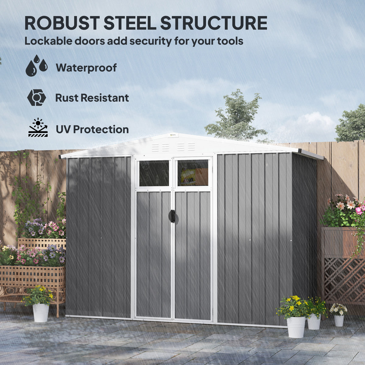 8x4 ft Metal Garden Storage Shed with Window and Lockable Door - Light Grey