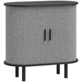 Tambour Sideboard with Fluted Sliding Doors, Modern Kitchen Cupboard with Storage Shelves and Wooden Legs, Grey