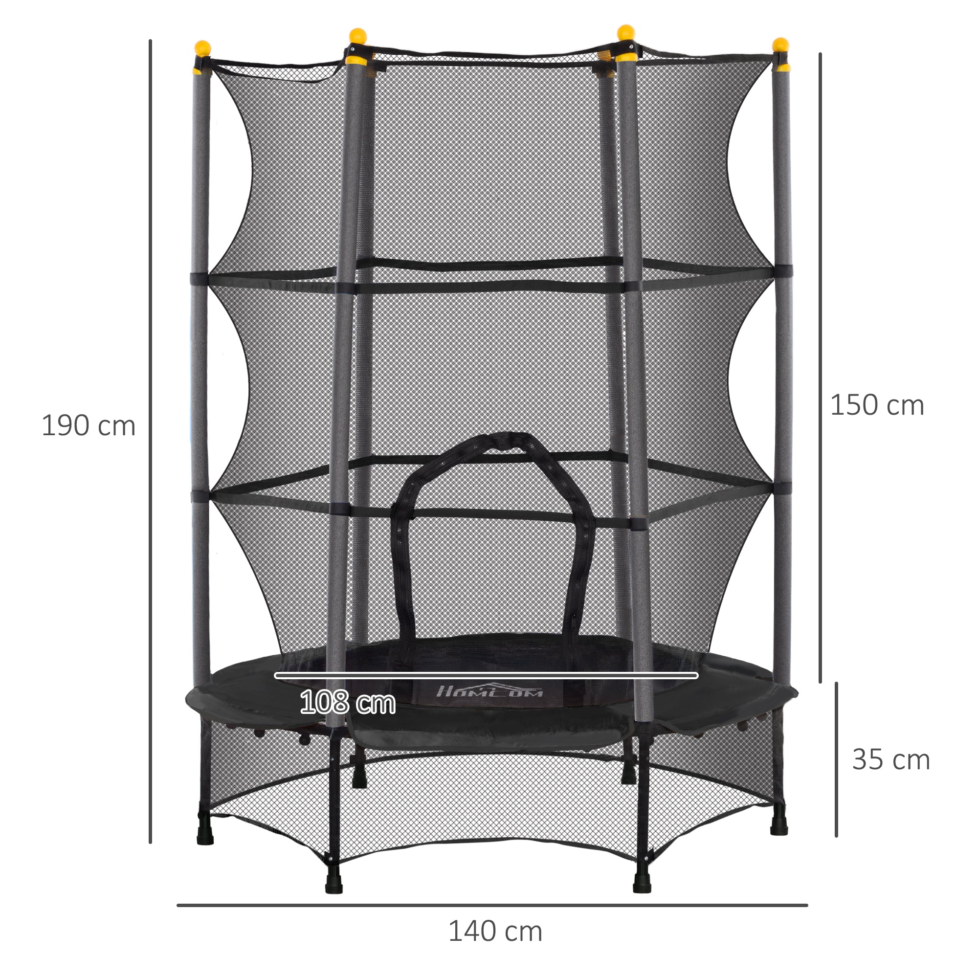 4.6FT/55" Kids Trampoline with Safety Enclosure, Outdoor Indoor Use, for Ages 3-10 Years, Black