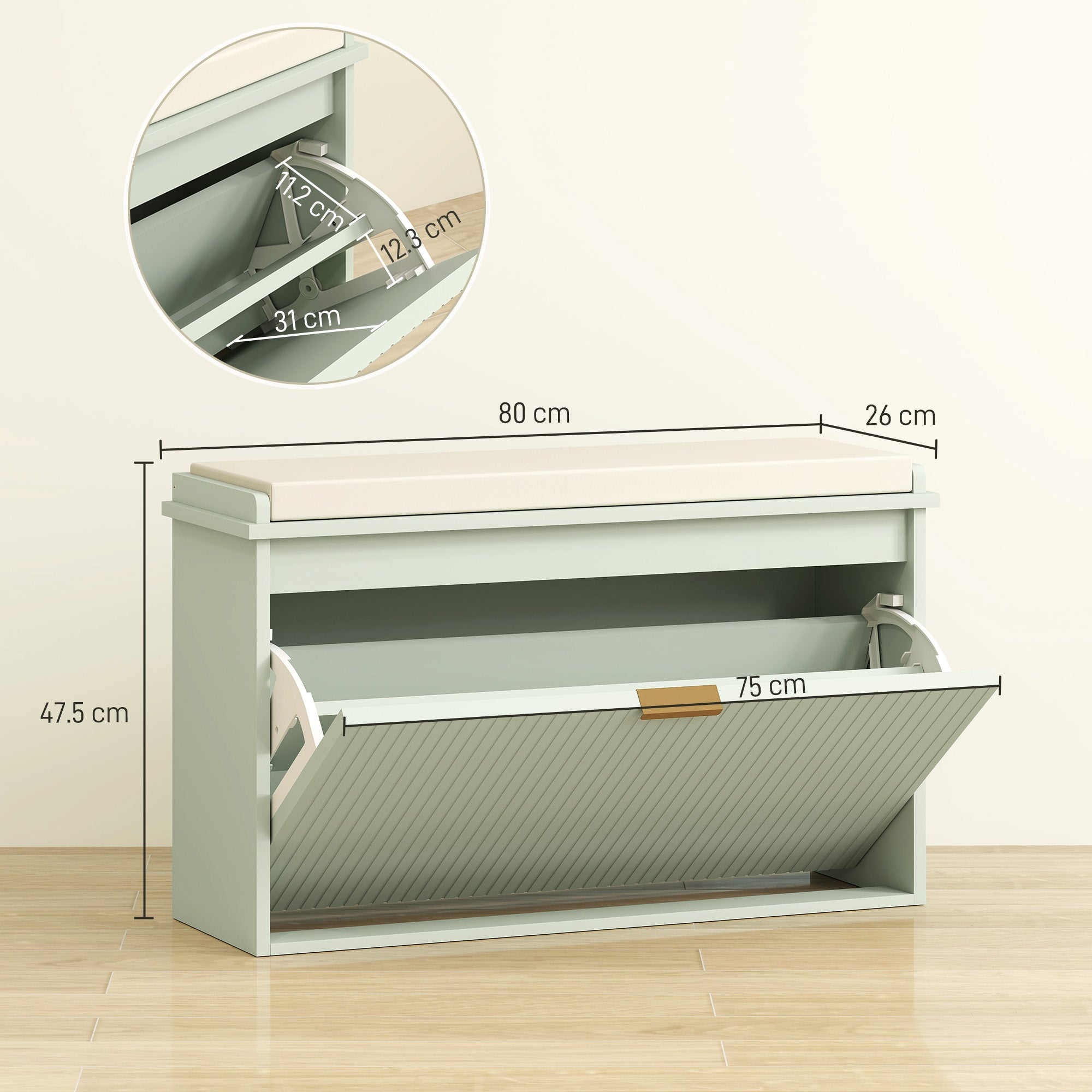 Elegant Eight Shoe Bench, with Top Seat - Green