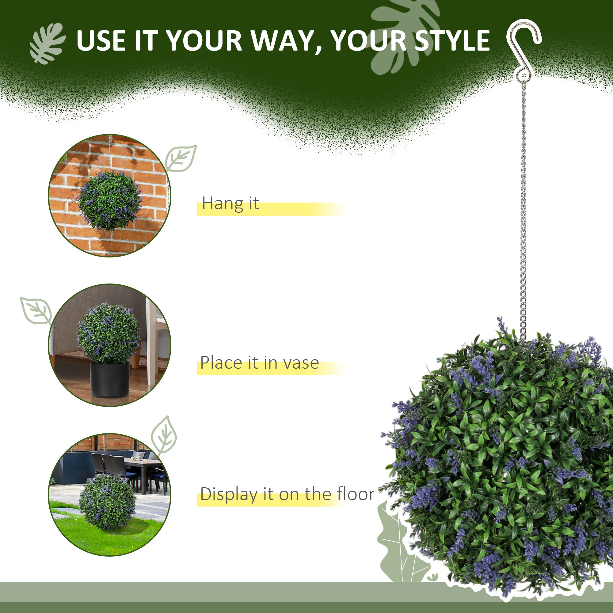Set of 2 UV-Protected Artificial Plant Topiary Balls 27cm for Indoor Outdoor Decor - Purple