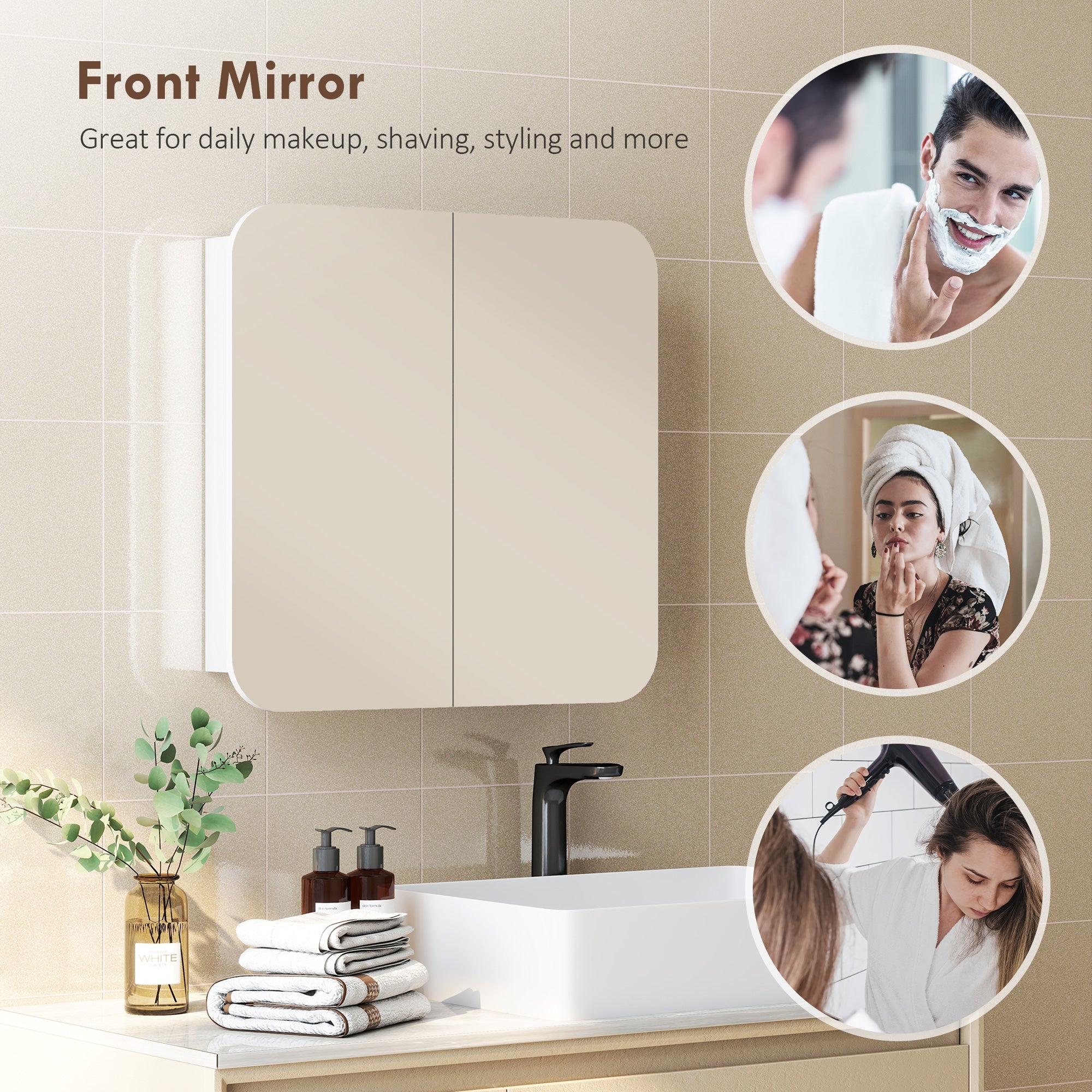 Arched Bathroom Mirror Cabinet with Adjustable Shelves - White