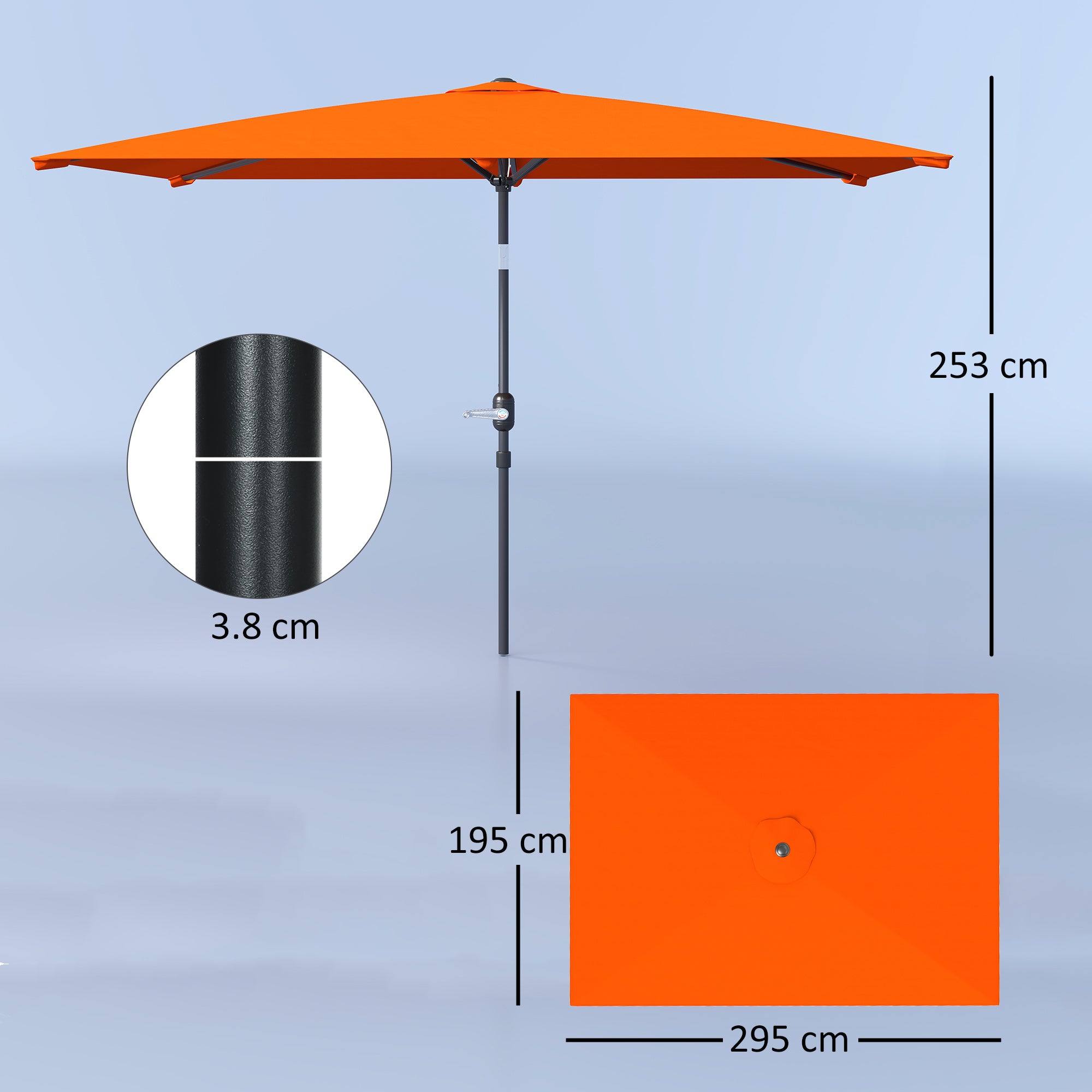 3x2m Rectangular Patio Parasol with Aluminium Tilt Crank - Orange