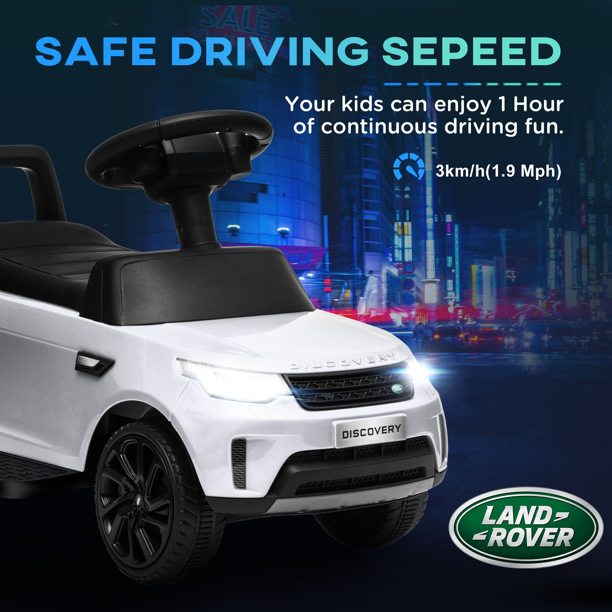 2 in 1 Land Rover Licensed 6V Kids Electric Ride On Car Sliding Car w/ Headlights Music, for 18-60 Months White