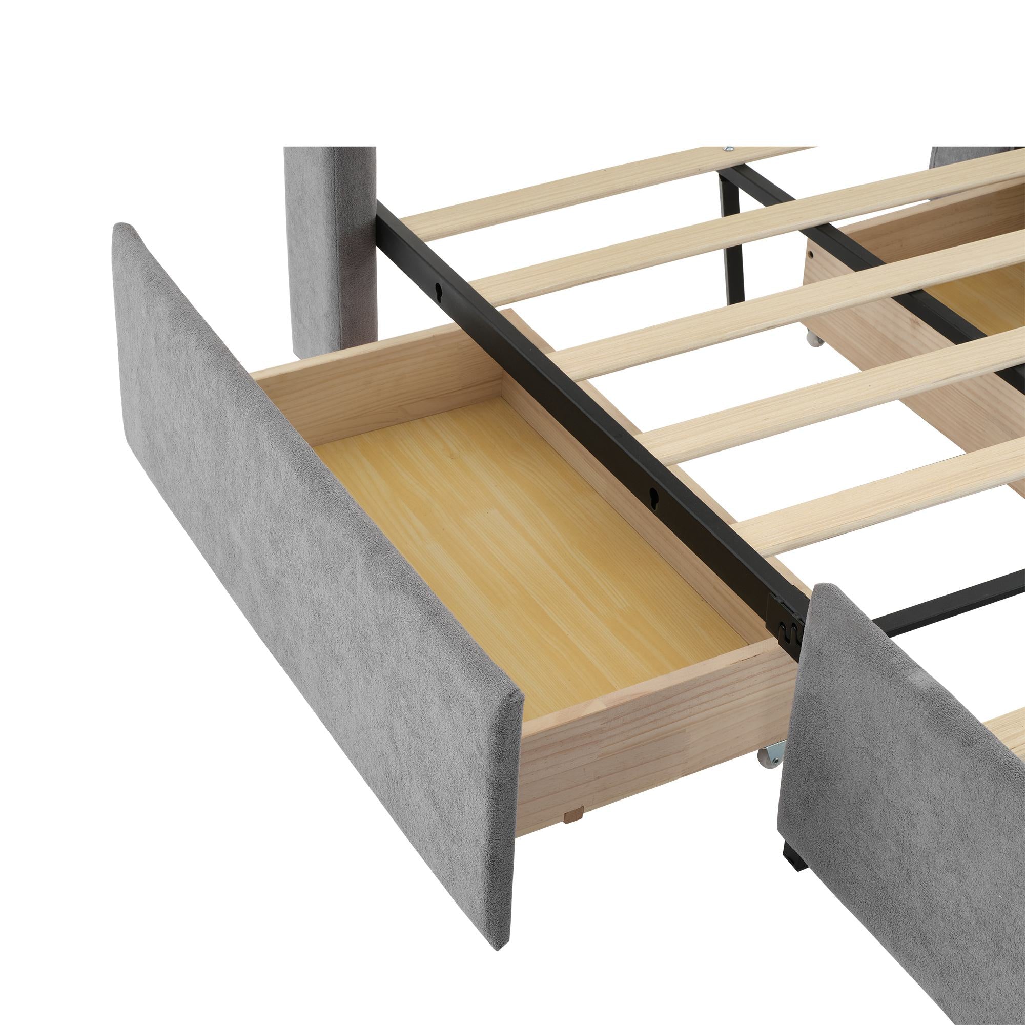 3FT Upholstered Storage Bed with 4 Drawers Grey