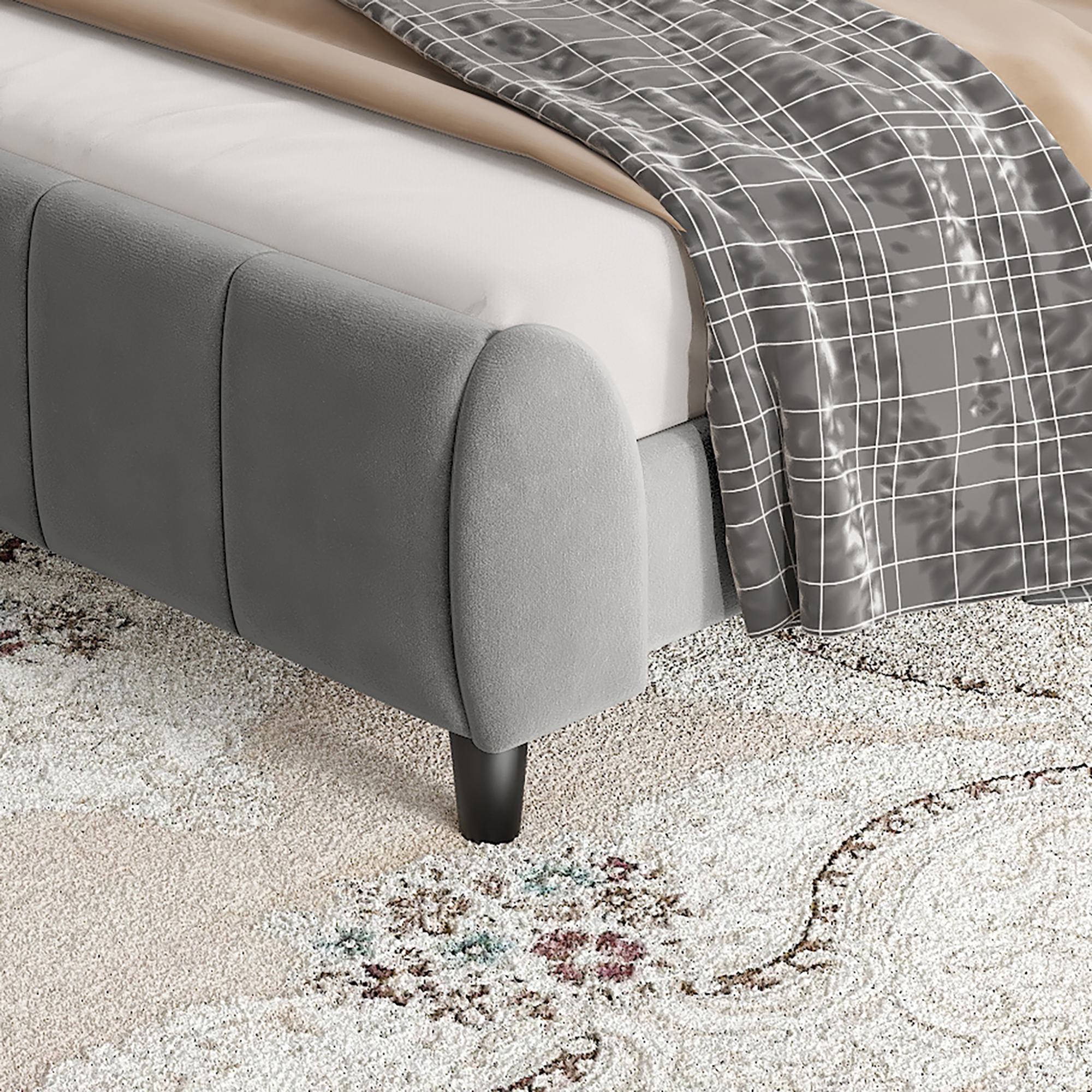 Double Upholstered Velvet Bed with Soft Backrest - Gray