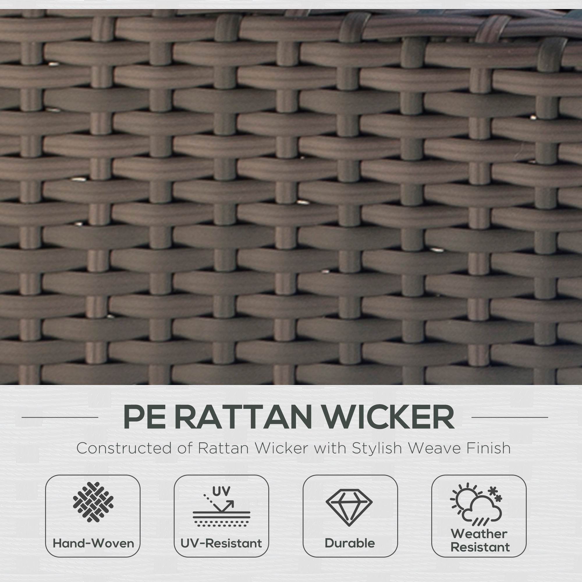 2 Seater Rattan Garden Sofa with Padded Cushions - Mixed Brown