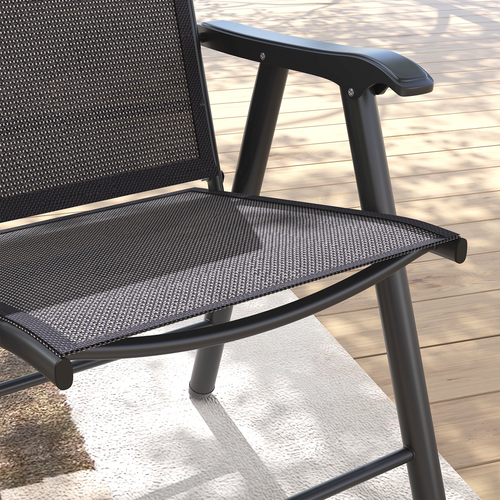 Set of 4 Foldable Metal Garden Chairs with Breathable Textilene Seats Charcoal Grey
