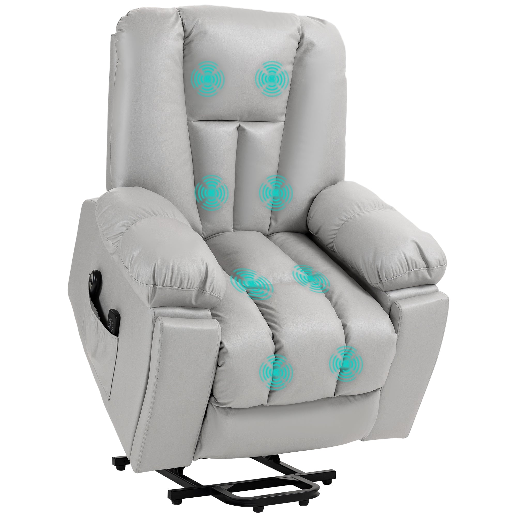 Leathaire Eight Massage Point Armchair, with Reclining Back - Light Grey