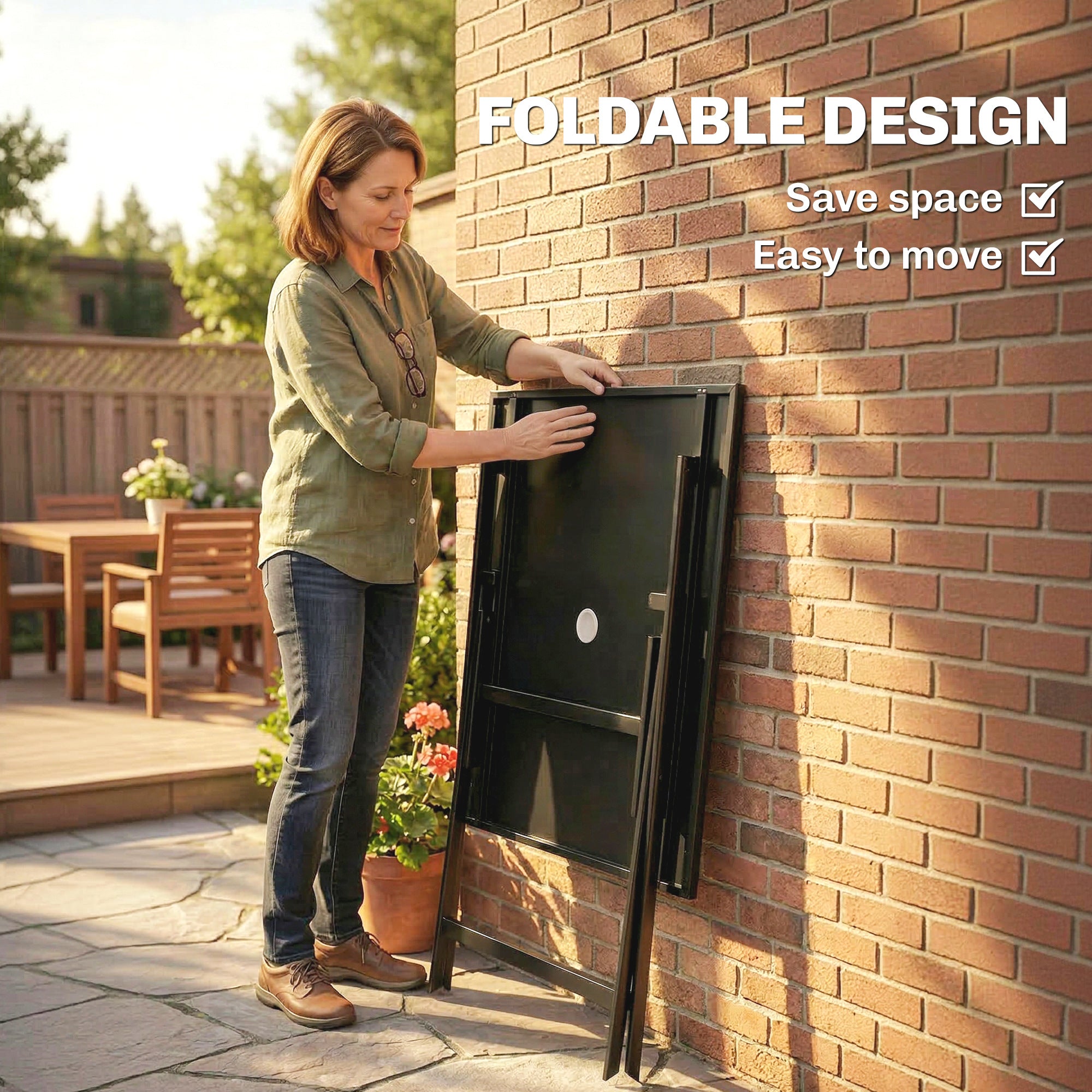 Folding Outdoor Dining Table, Square Garden Table Tempered Glass Top with Parasol Hole Garden Patio, 70 x 70 x 70 cm