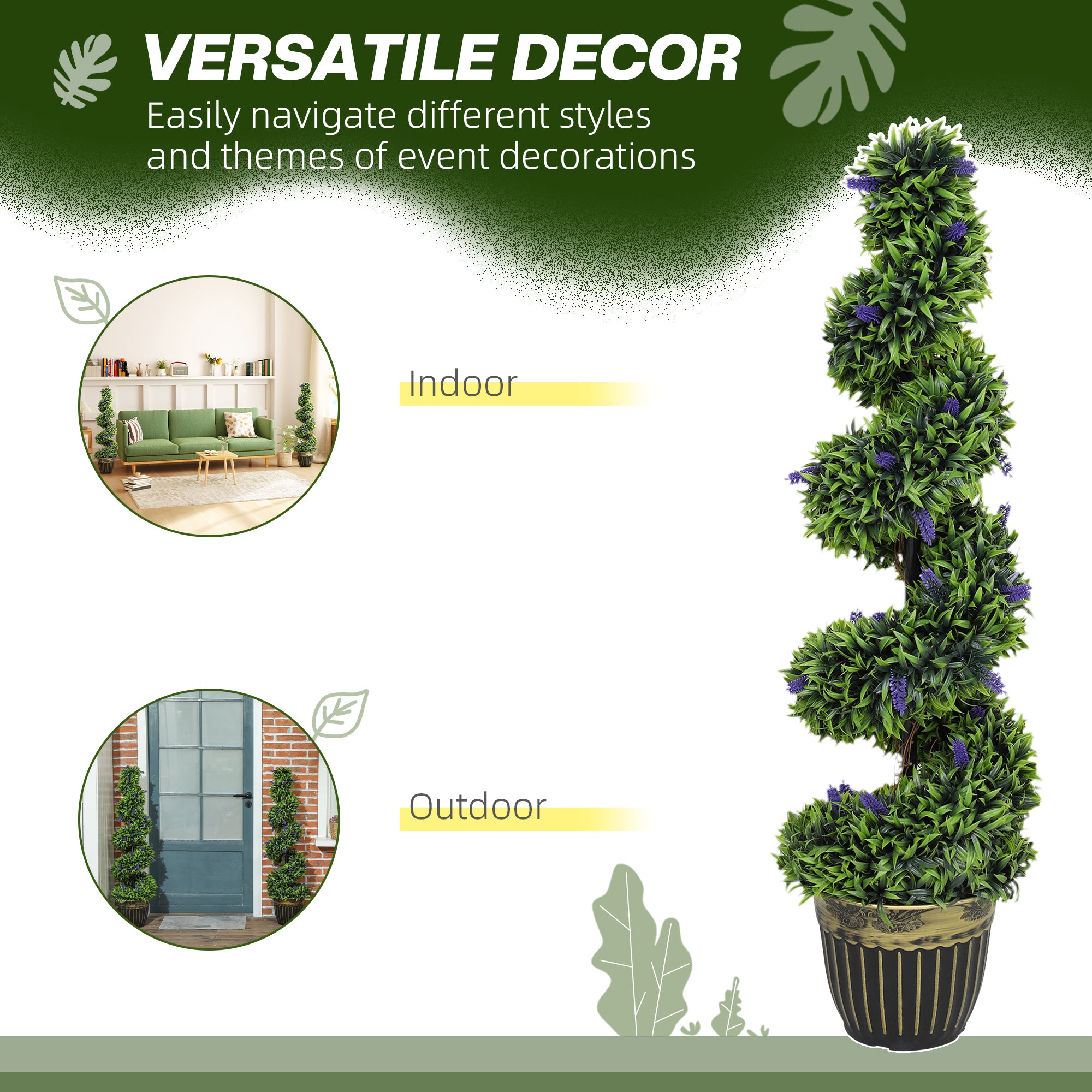 Set of 2 Spiral Boxwood Topiary Trees with Lavender and Pots 115cm - Blue
