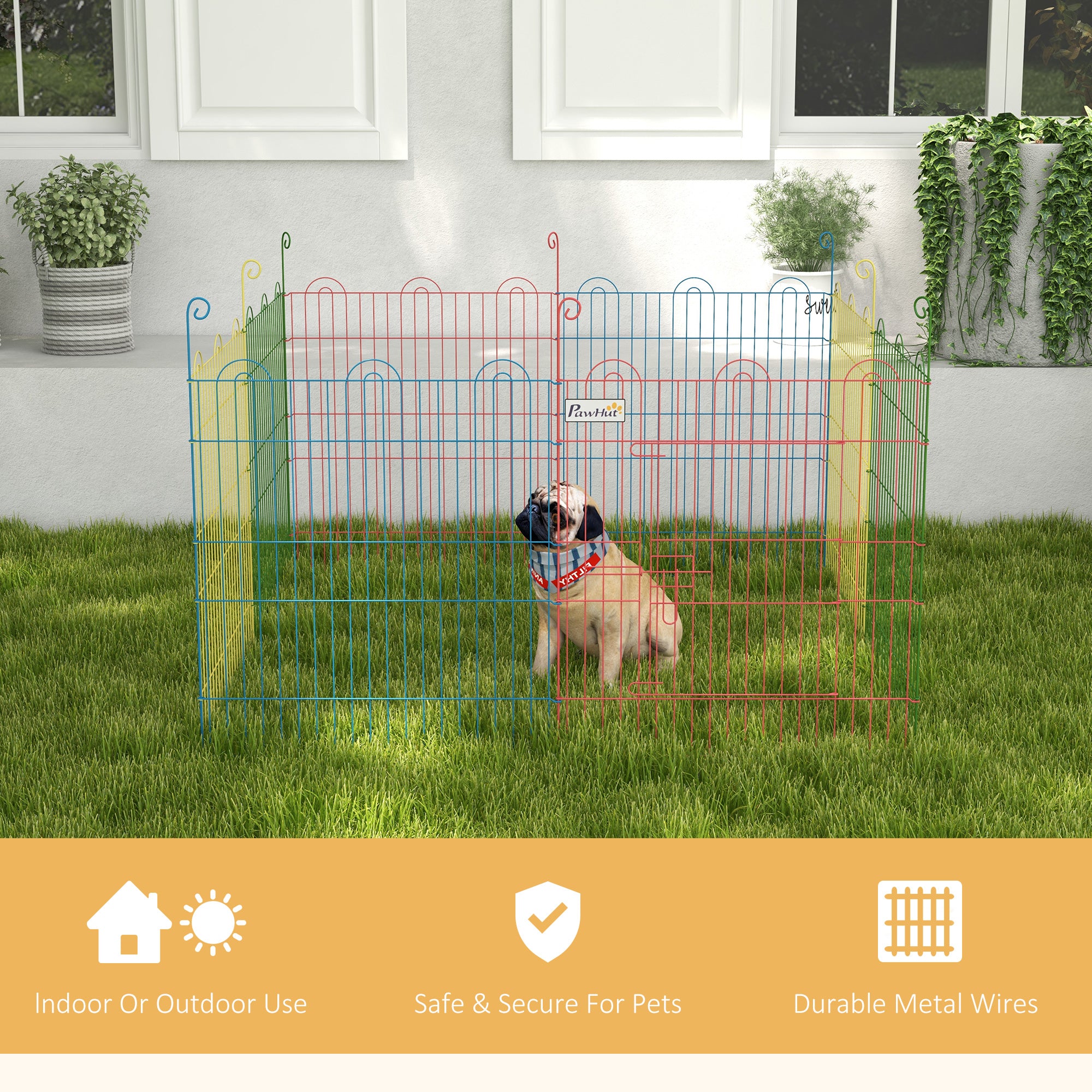 Pet Playpen Crate, with Eight Panels, Door, for Indoors and Outdoors, 60H x 156cm