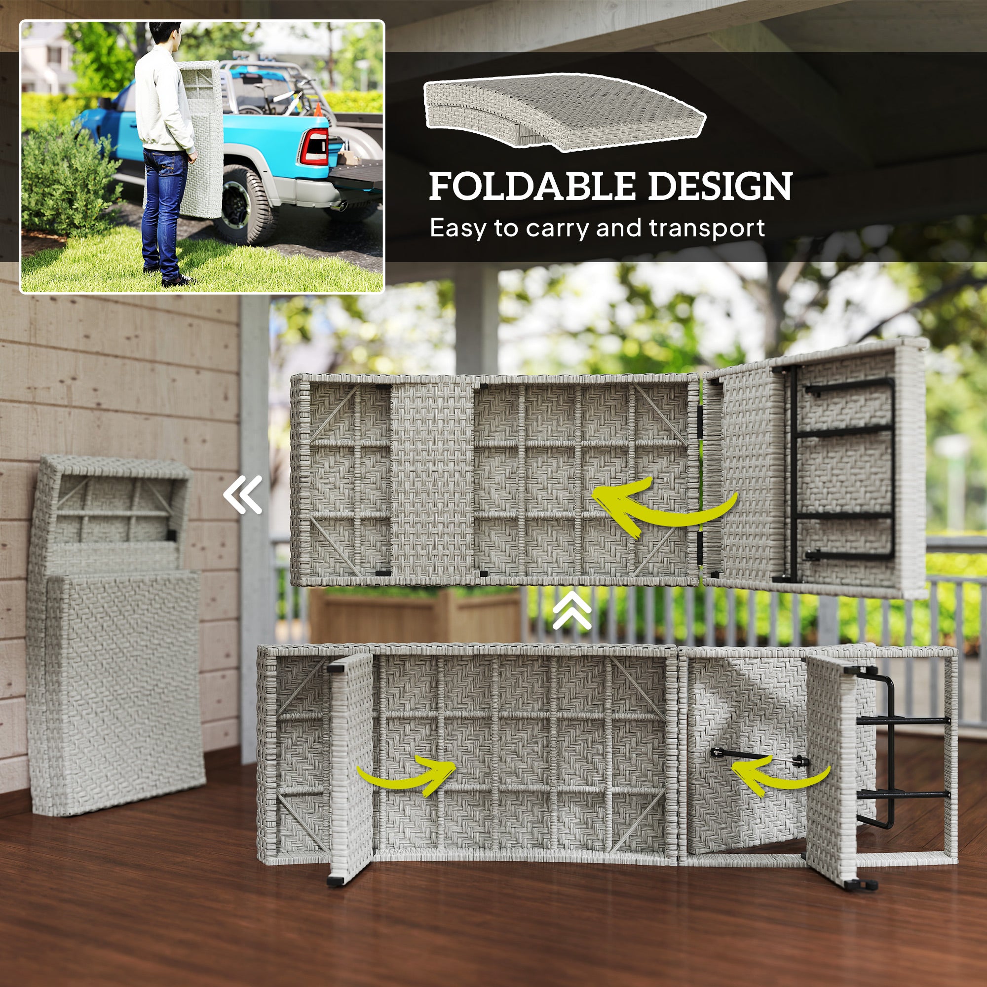 Outdoor PE Rattan Sun Lounger with Adjustable Backrest and Wheels Grey