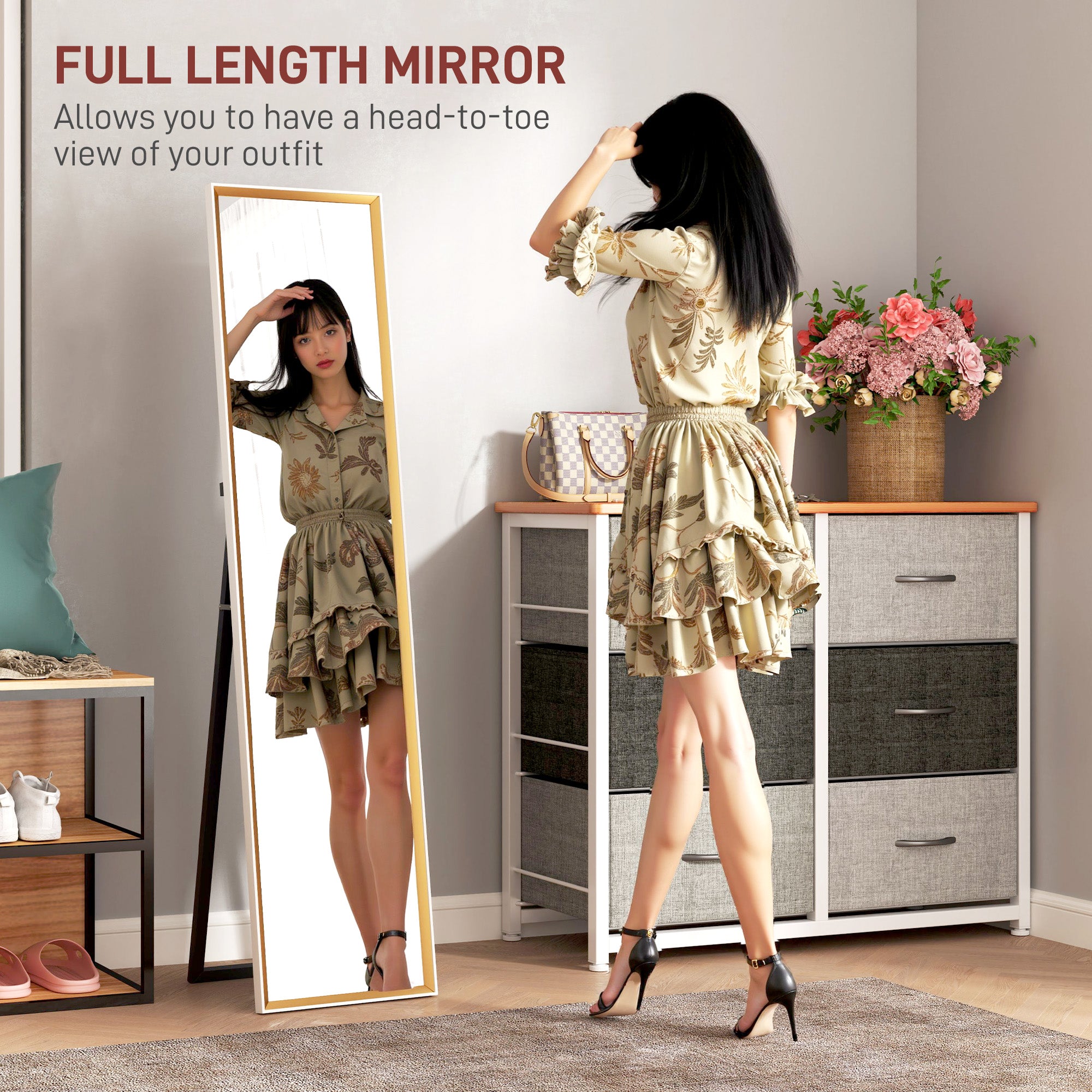 Full Length Mirror, 37 x 157cm Wall Mounted, Leaning, Free Standing Mirror, Framed Full Body Mirror for Living Room, Bedroom, White
