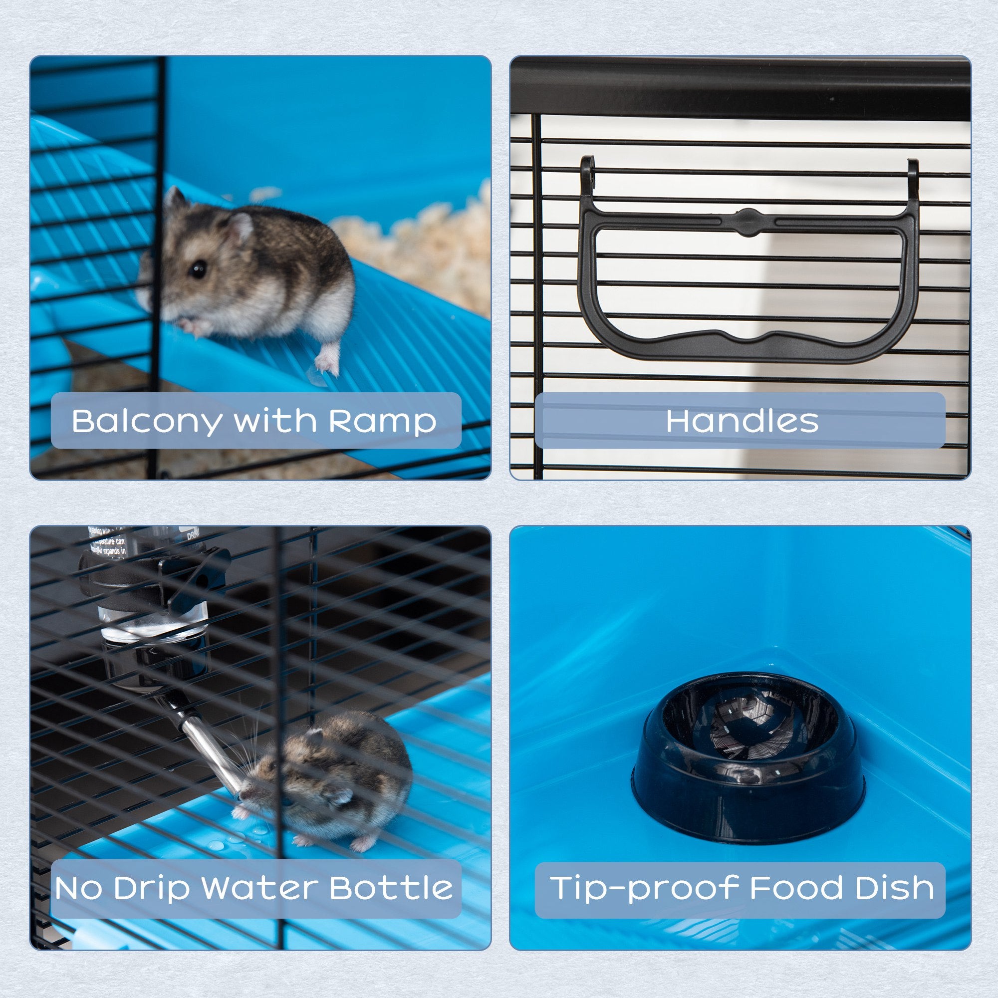 Indoor Small Animal Cage Habitat for Guinea Pigs Hamsters Chinchillas With Accessories, 80x48x58 cm, Light Blue