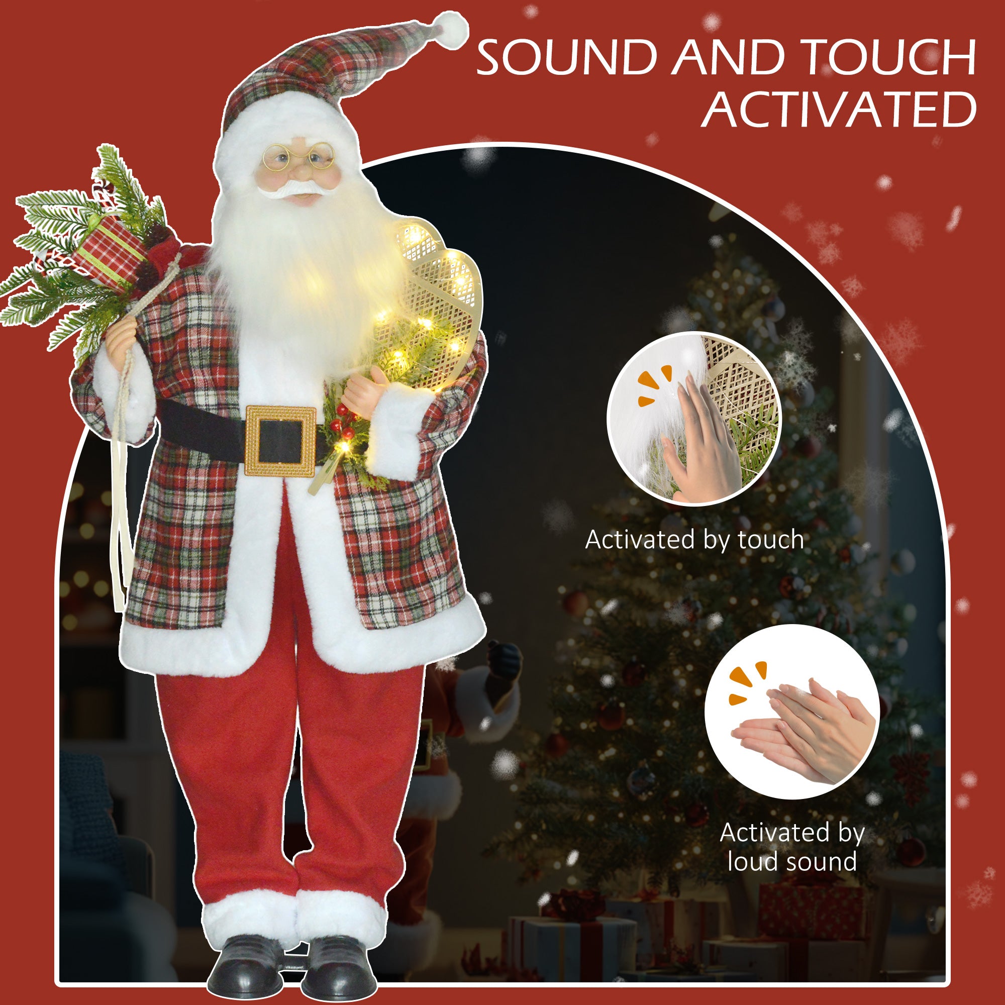 4'3" Animated Santa Claus Figure, with Sound and Lights - Red/Green