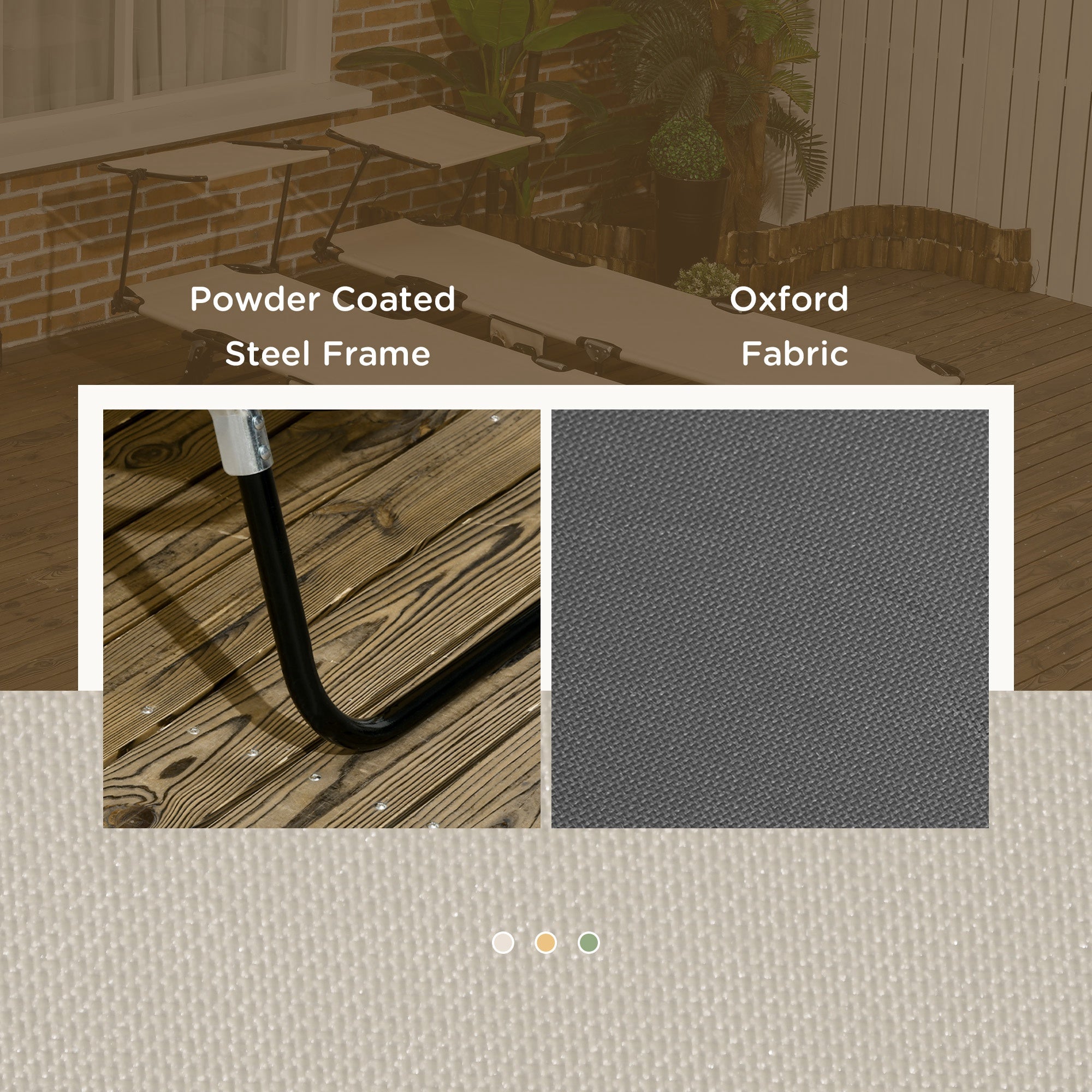 Set of Two Folding Sun Loungers, with Adjustable Backs and Sun Canopies - Grey