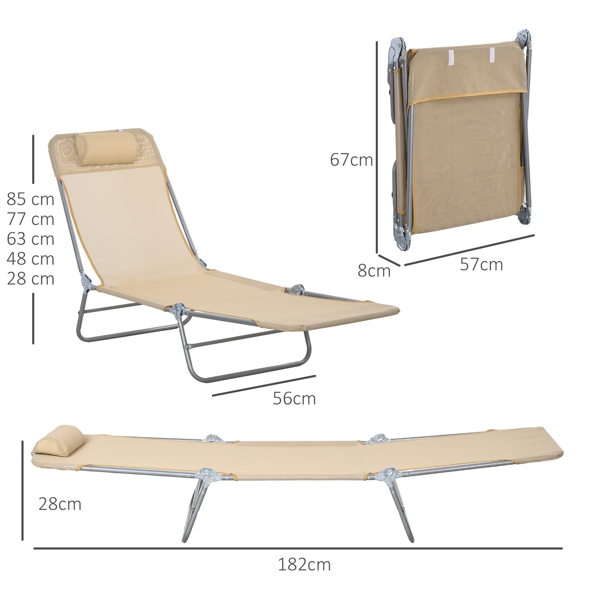 Set of Two Steel Frame Sun Loungers, with Reclining Backs - Brown