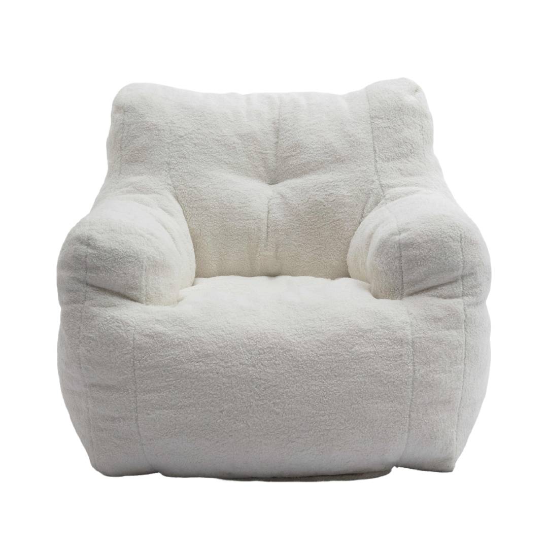 Soft Tufted Foam Bean Bag Snuggle Chair with Teddy Fabric, Ergonomic Backrest, 100x94x70 cm, White Teddy