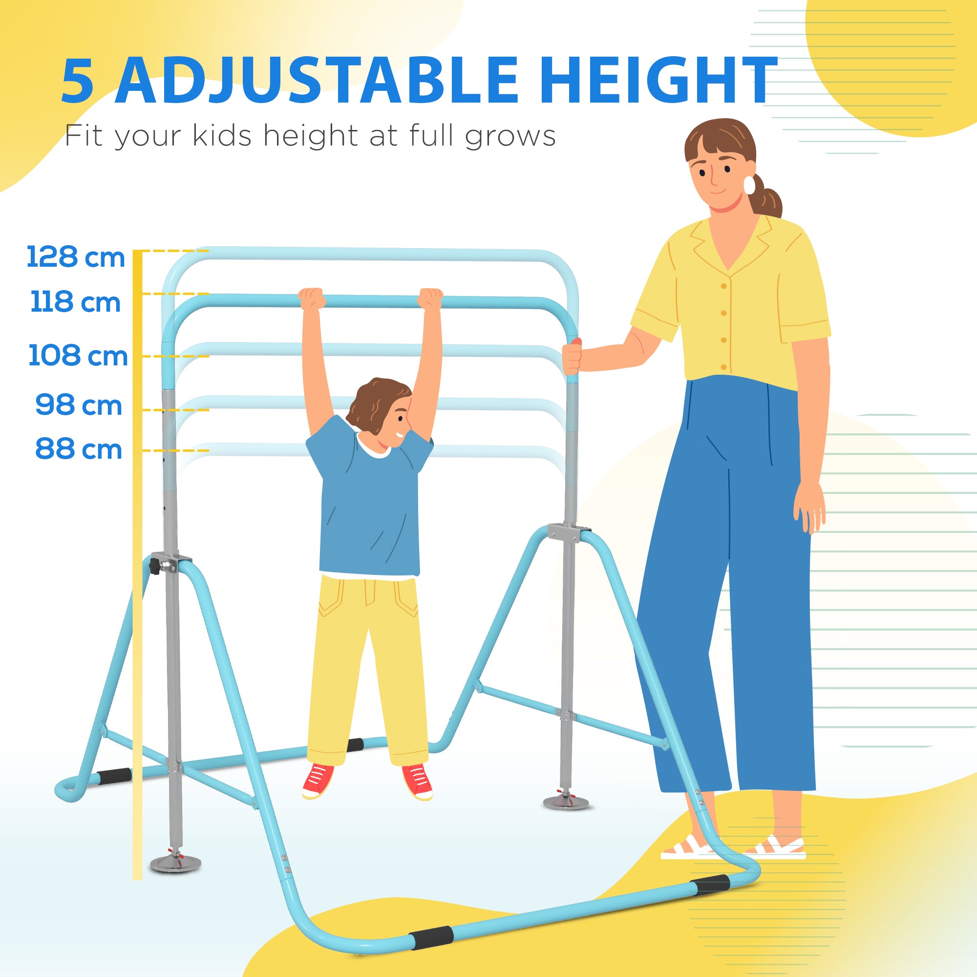 Adjustable Foldable Kids Gymnastic Bar with Horizontal Bars - Light Blue